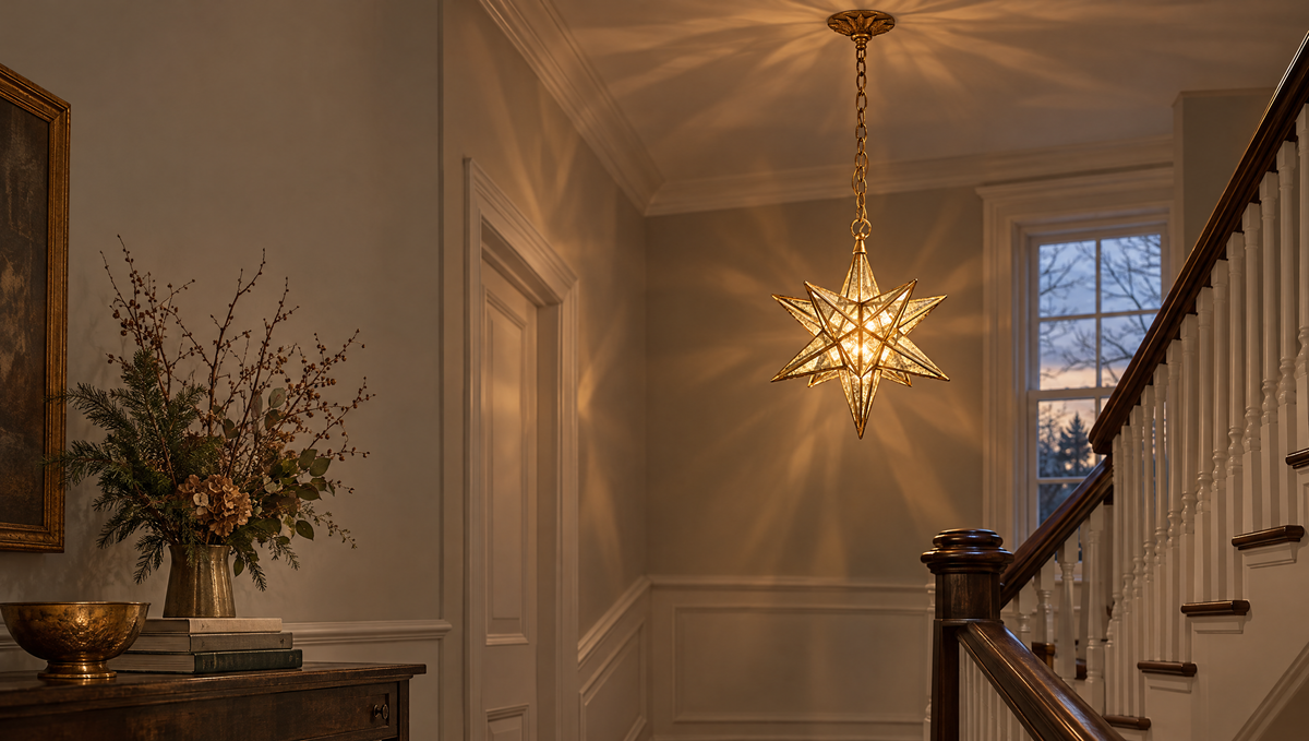 Stair hall with a gilded Moravian star lantern