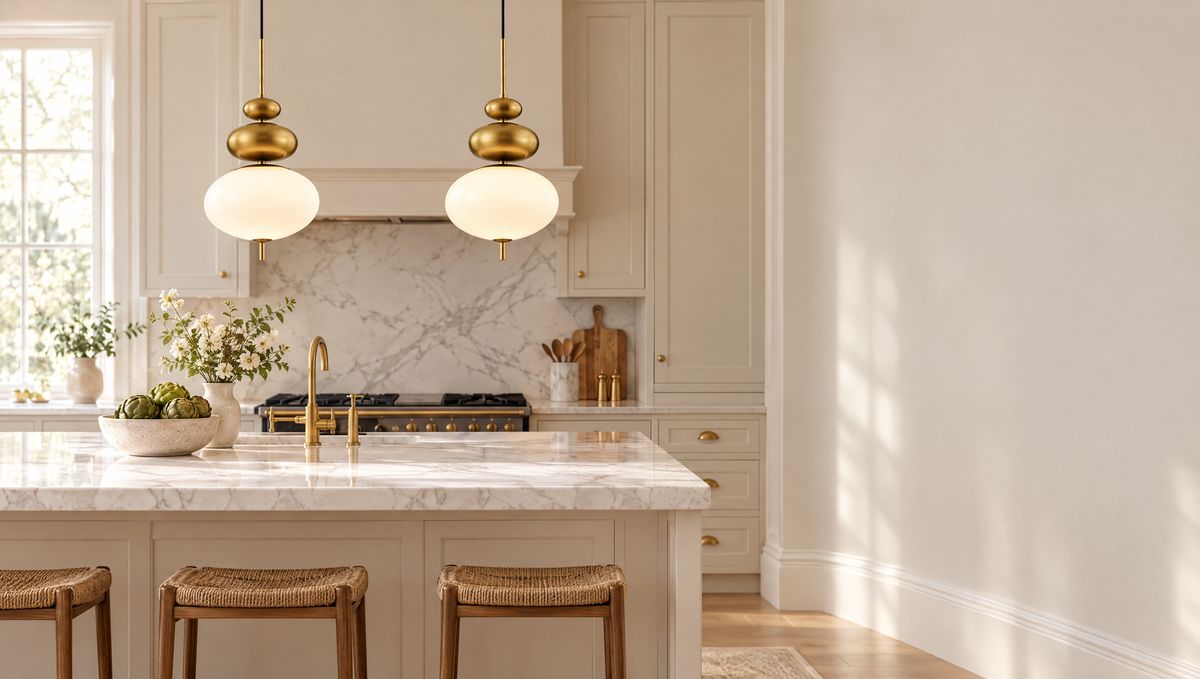 Elsie pendants in aged brass in a styled room