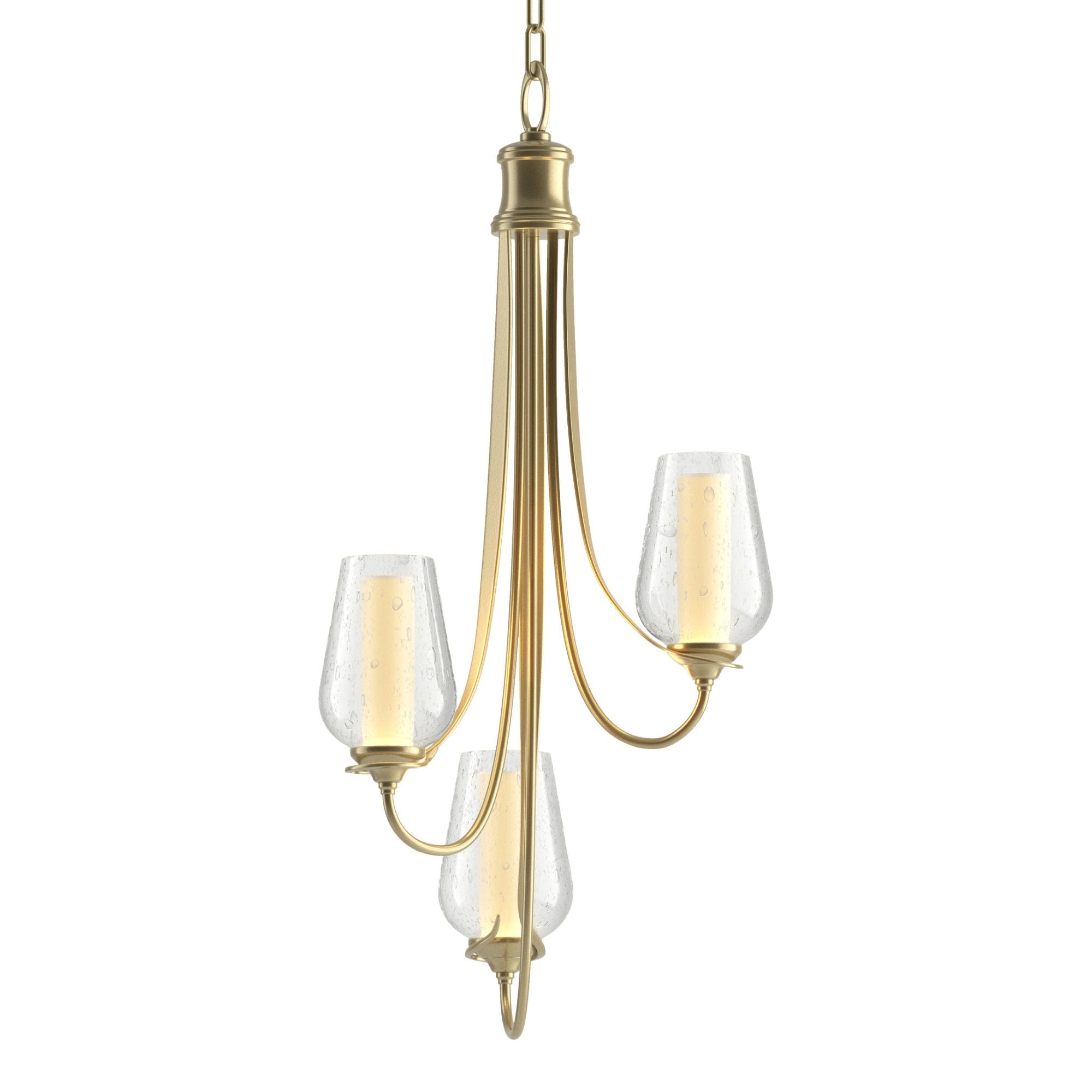 Flora 3 Arm Chandelier 3-Light Seeded Glass with Opal Diffuser (ZS) in Modern Brass