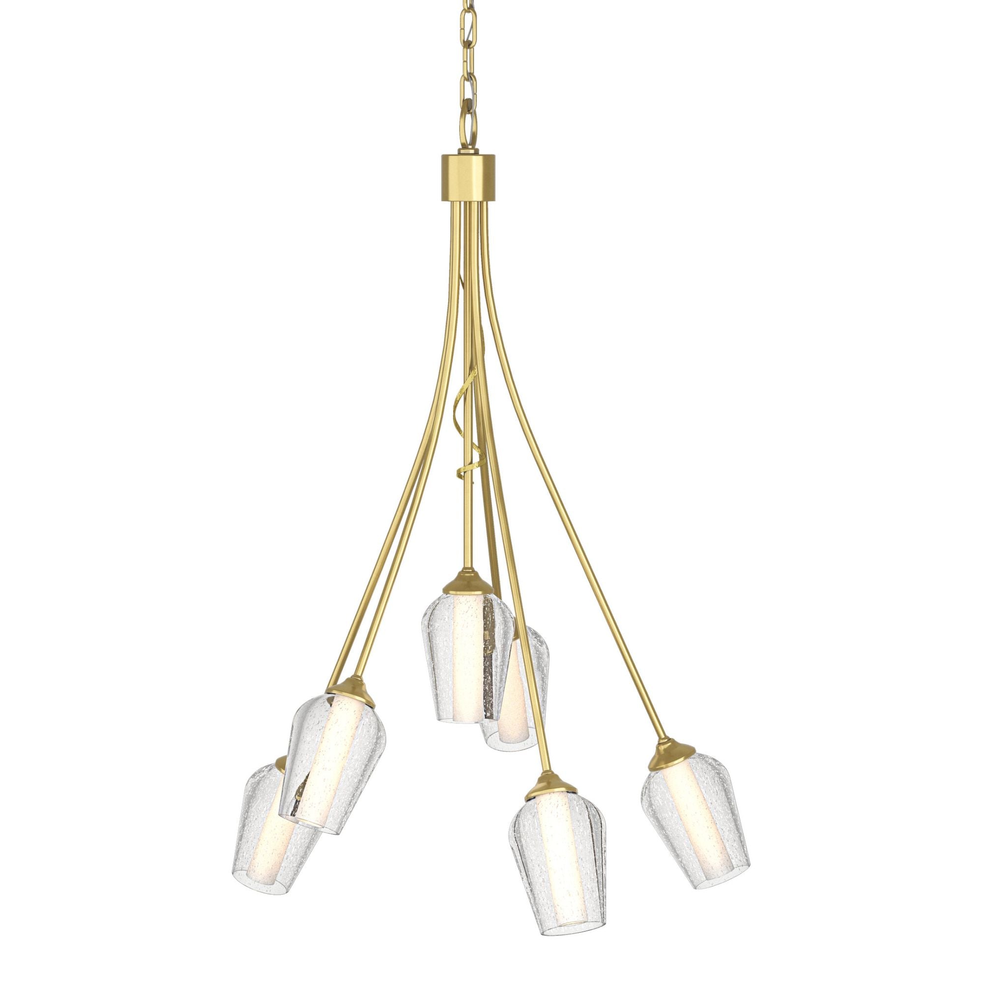 Flora 6 Arm Chandelier 6-Light Seeded Glass with Opal Diffuser (ZS) in Modern Brass