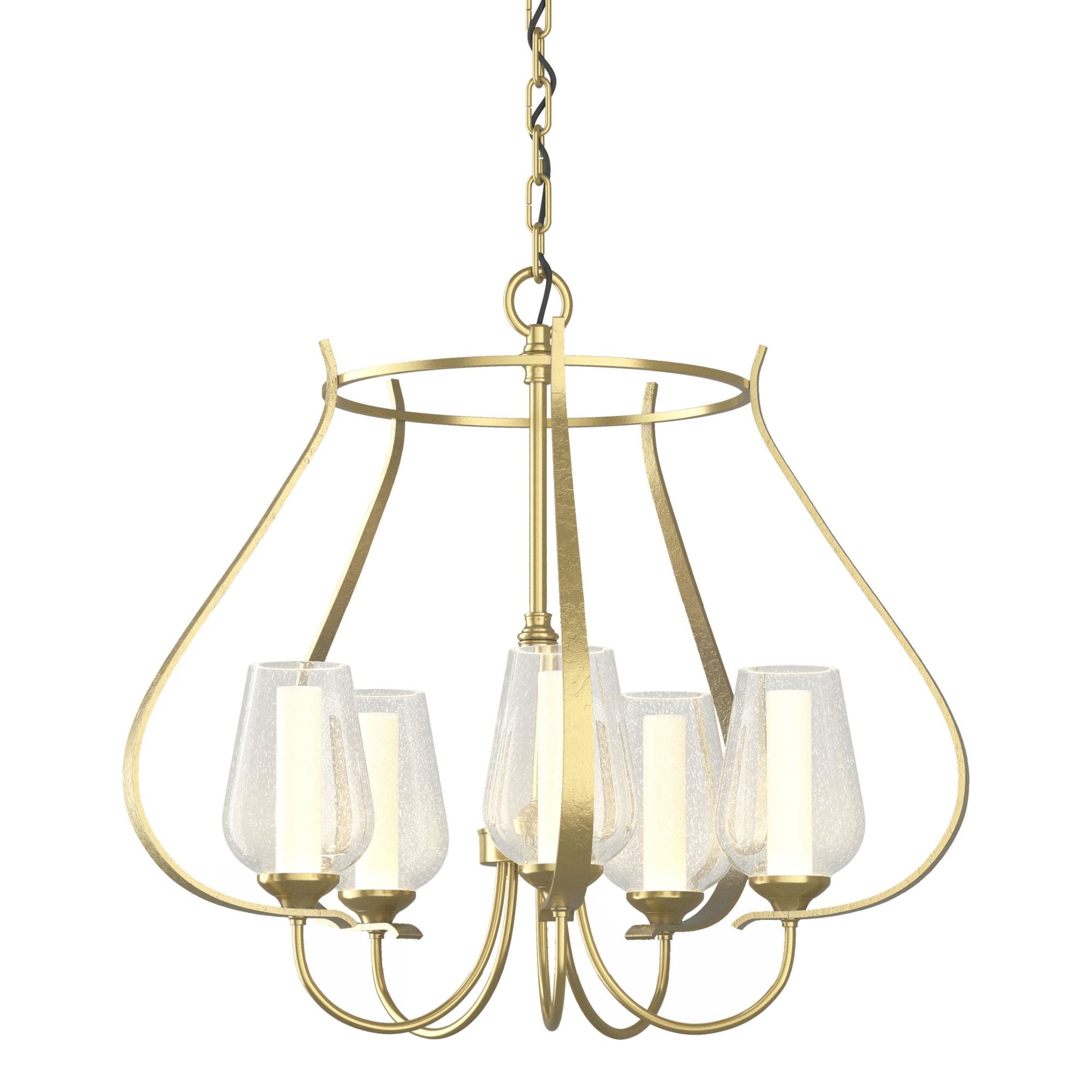 Flora 5 Arm Chandelier 5-Light Seeded Glass with Opal Diffuser (ZS) in Modern Brass