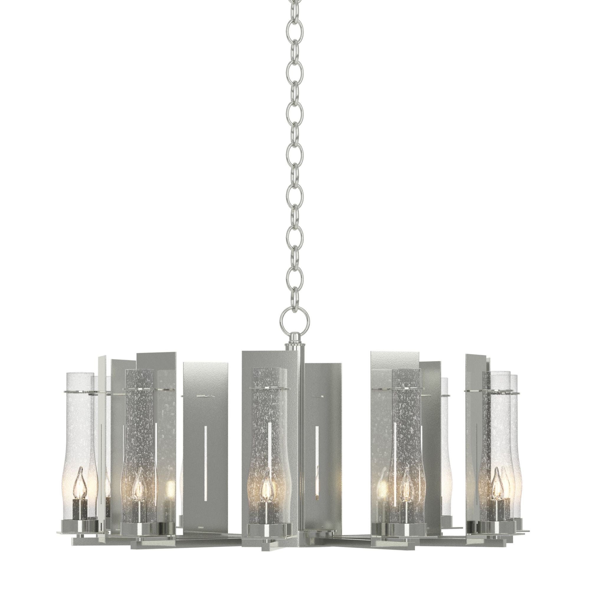 New Town 10 Arm Chandelier 10-Light Seeded Clear Glass (II) in Sterling