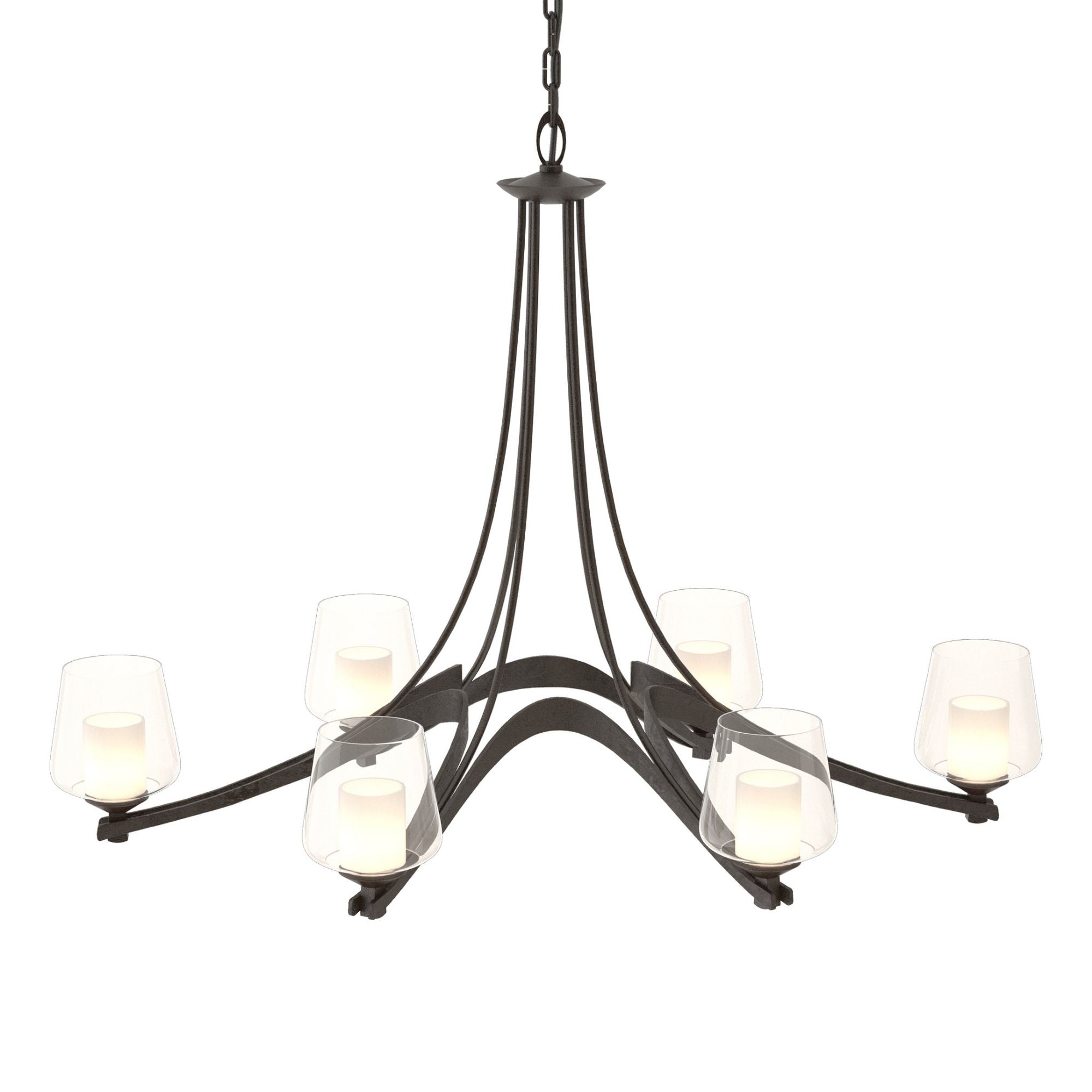 Oval Ribbon Clear Glass 6 Arm Chandelier 6-Light Clear Glass with Opal Diffuser (ZU) in Oil Rubbed Bronze