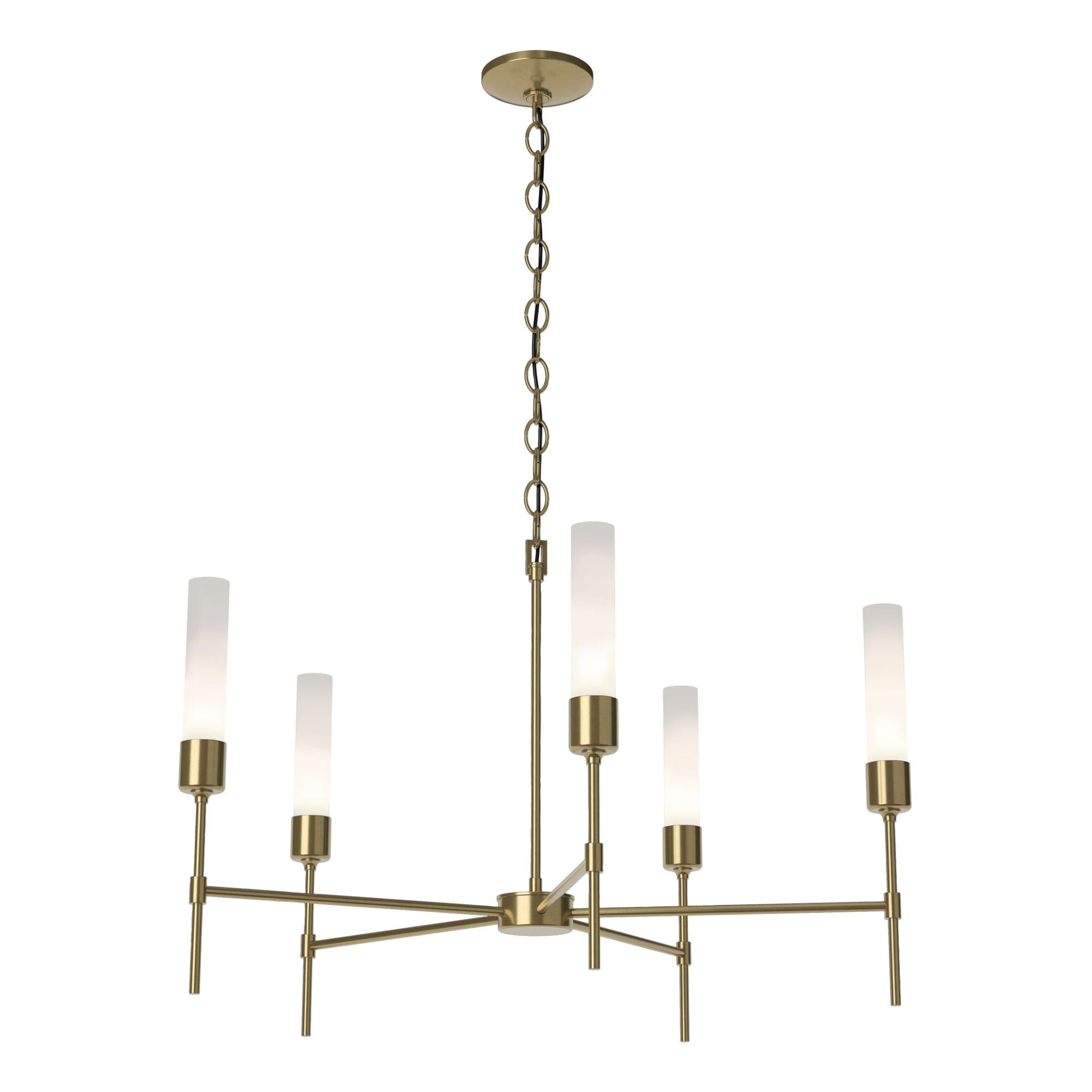 Vela Frosted Glass 5 Arm Chandelier 5-Light Frosted Glass (FD) in Modern Brass