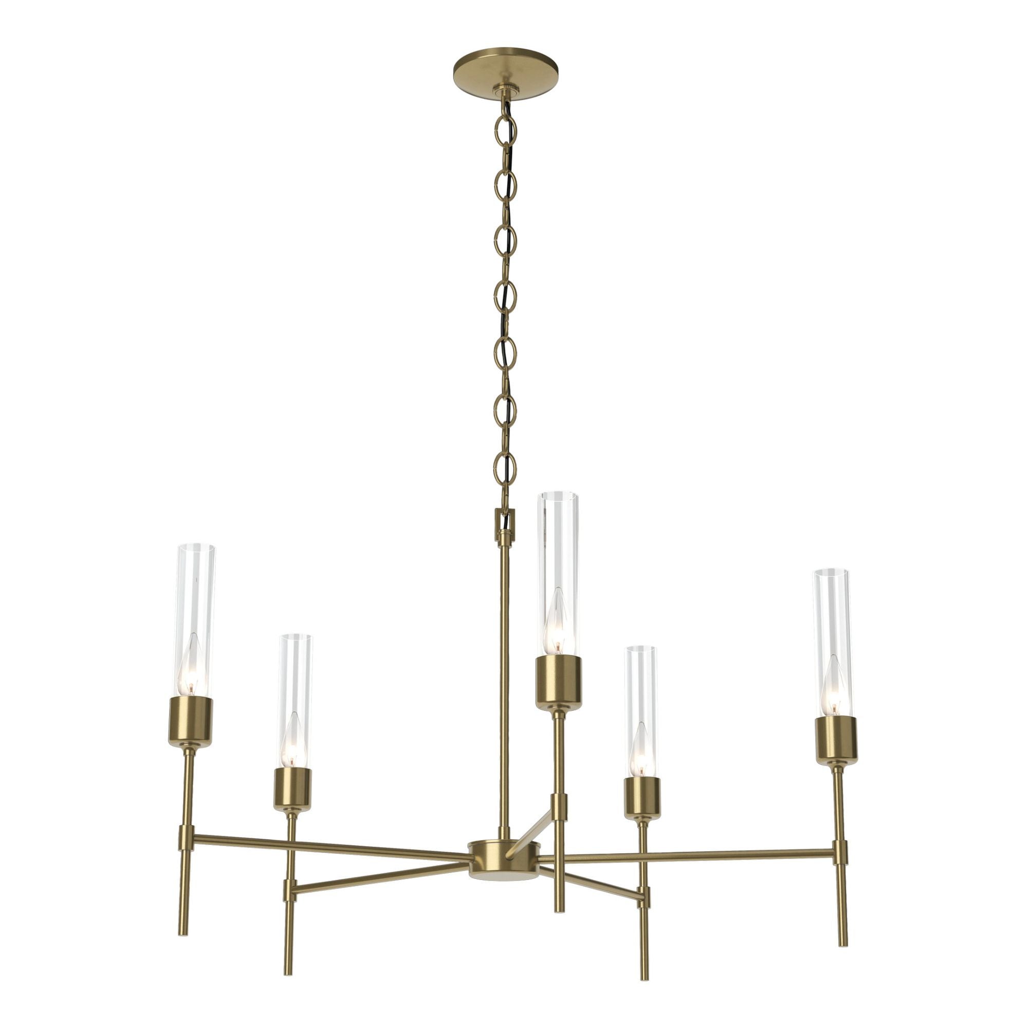 Vela Clear Glass 5 Arm Chandelier 5-Light Clear Glass (ZM) in Modern Brass