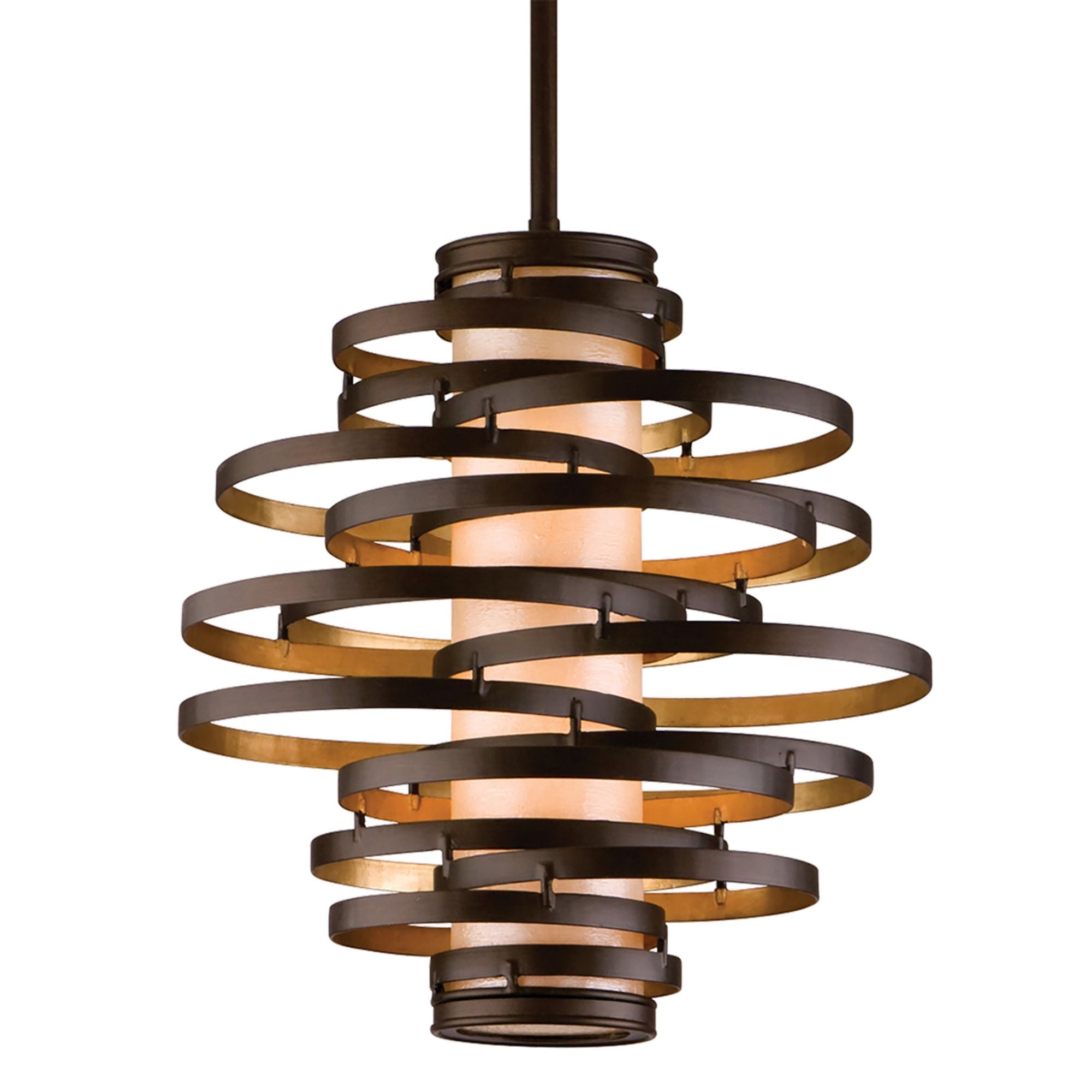 Vertigo 2-Light Pendant in Bronze Leaf/Gold Leaf 18W x 18.5H