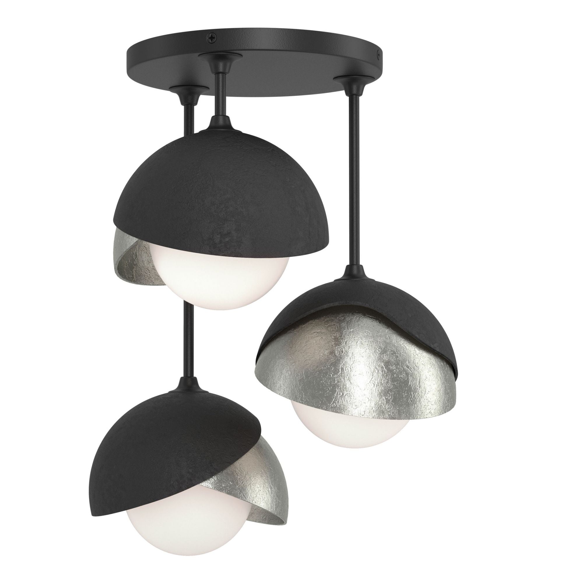 Brooklyn 3-Light Double Shade Semi-Flush 3-Light Sterling Accent Opal Glass (GG) in Black