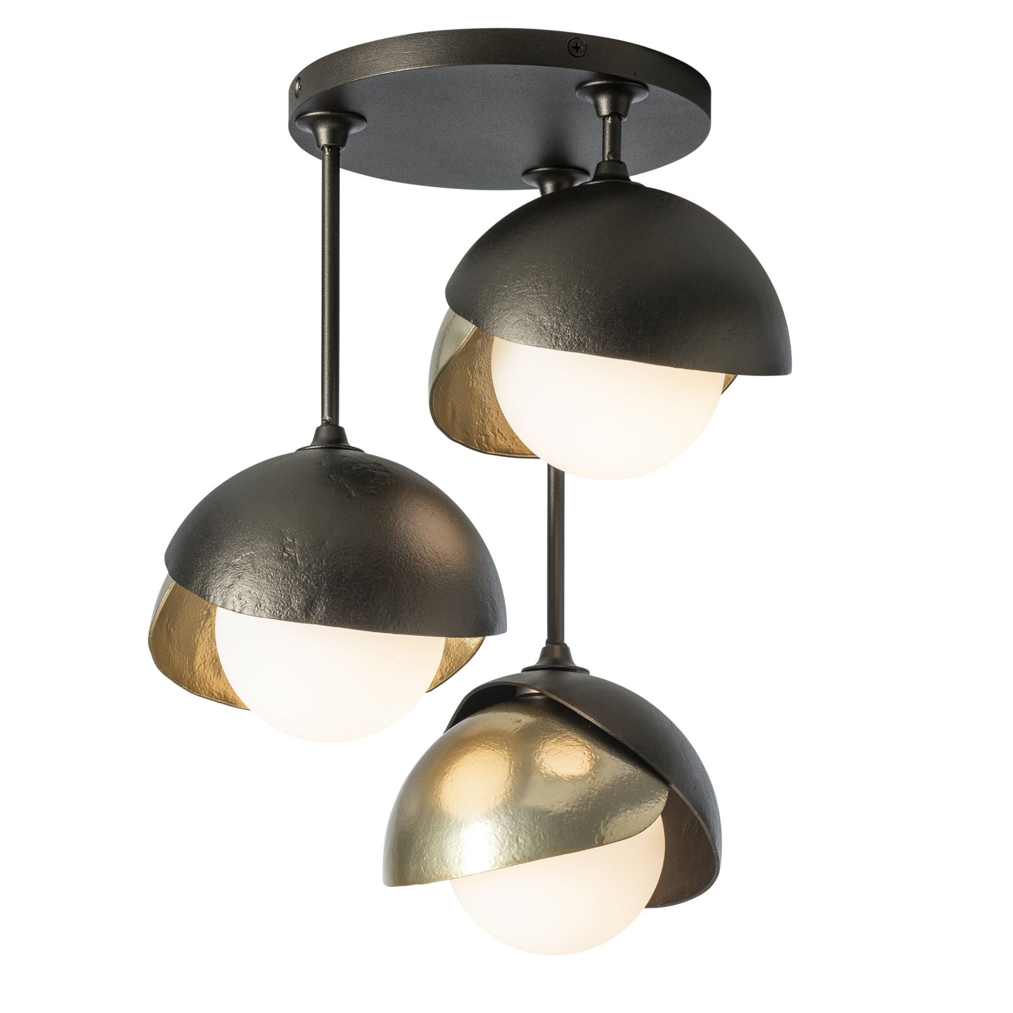 Brooklyn 3-Light Double Shade Semi-Flush 3-Light Modern Brass Accent Opal Glass (GG) in Oil Rubbed Bronze