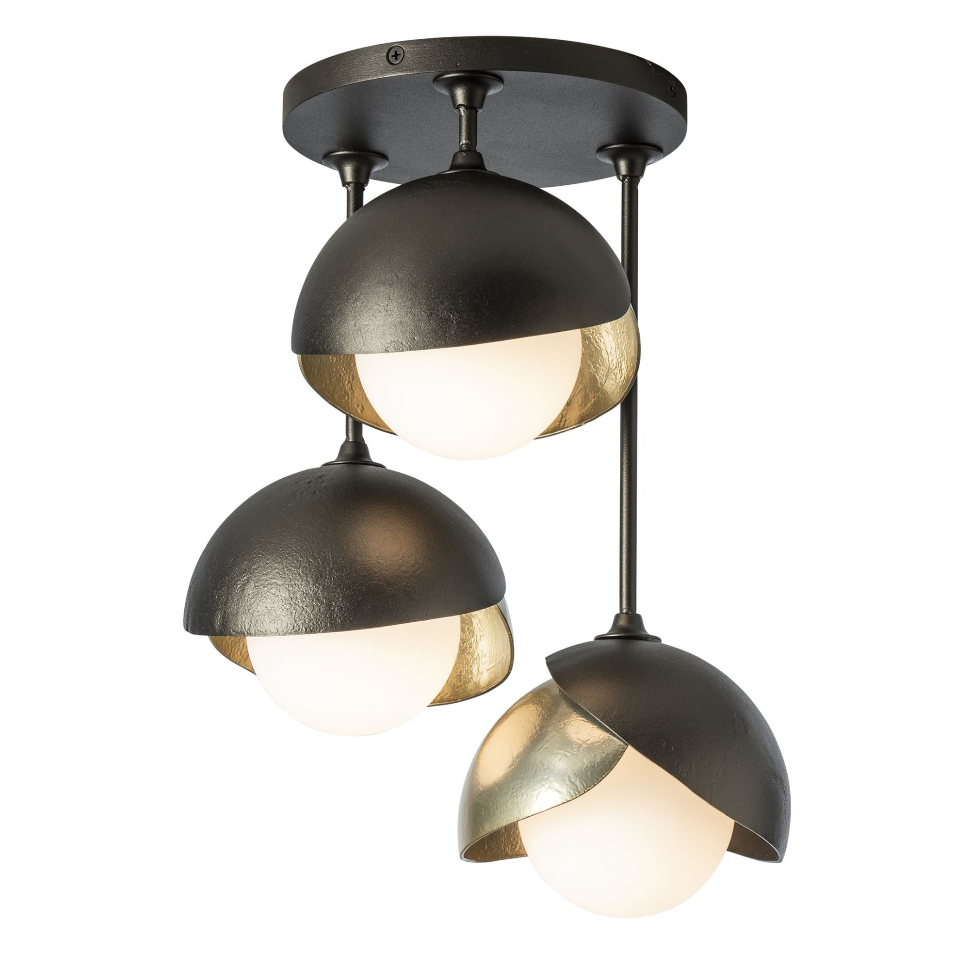 Brooklyn 3-Light Double Shade Semi-Flush 3-Light Modern Brass Accent Opal Glass (GG) in Oil Rubbed Bronze