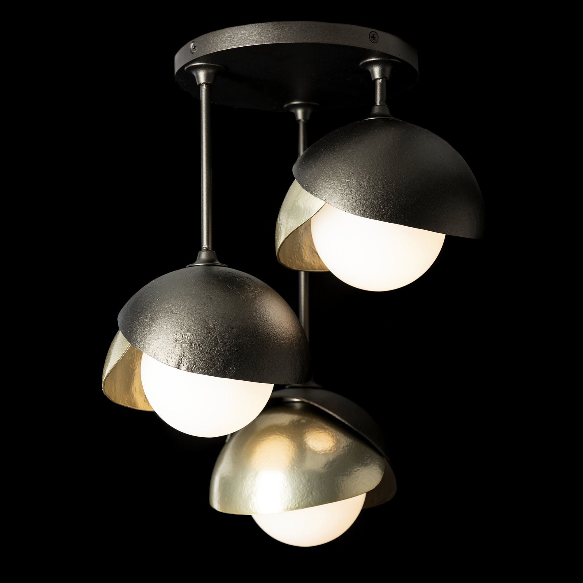 Brooklyn 3-Light Double Shade Semi-Flush 3-Light Modern Brass Accent Opal Glass (GG) in Oil Rubbed Bronze