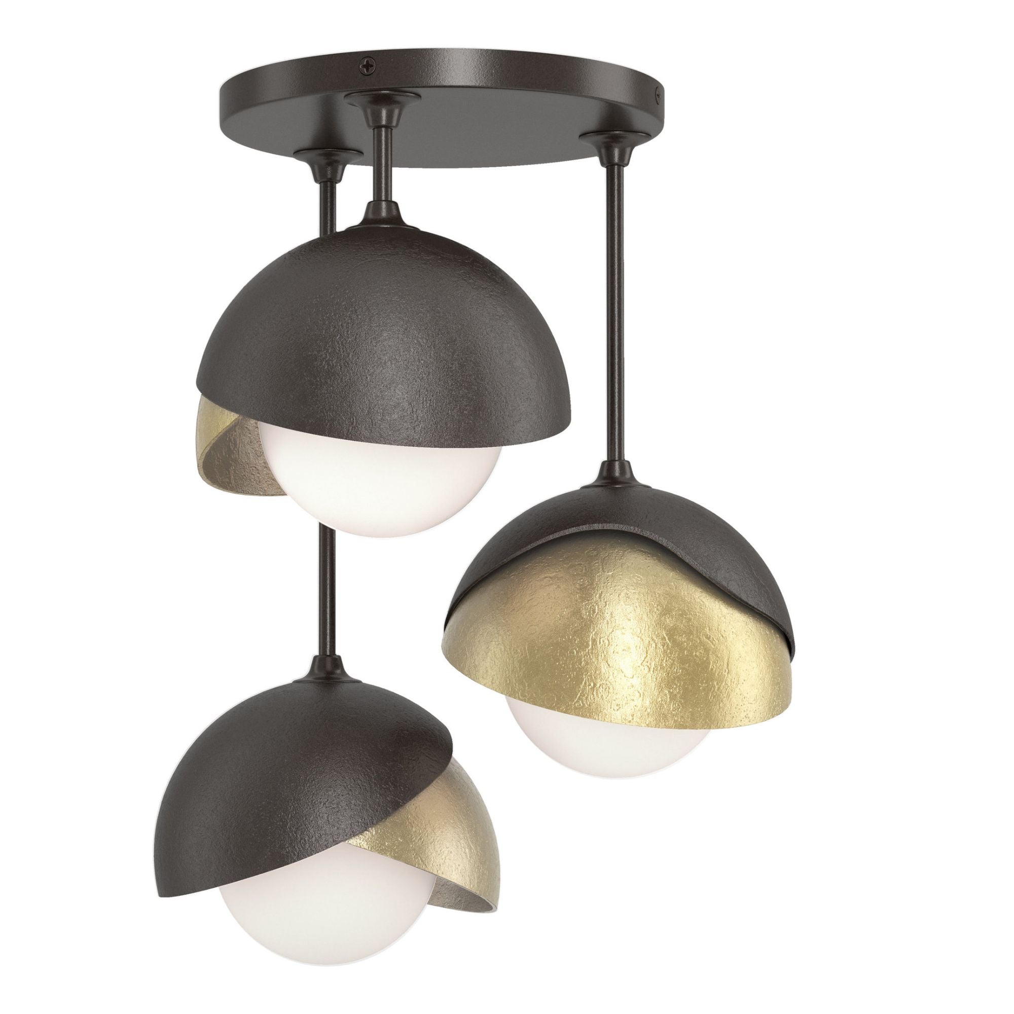 Brooklyn 3-Light Double Shade Semi-Flush 3-Light Modern Brass Accent Opal Glass (GG) in Oil Rubbed Bronze