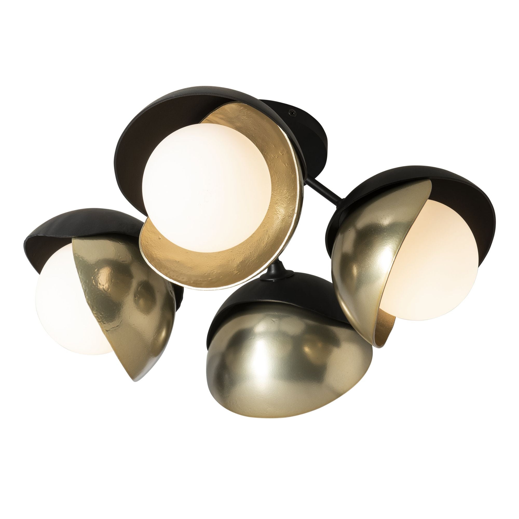 Brooklyn 4-Light Double Shade Semi-Flush 4-Light Modern Brass Accent Opal Glass (GG) in Black