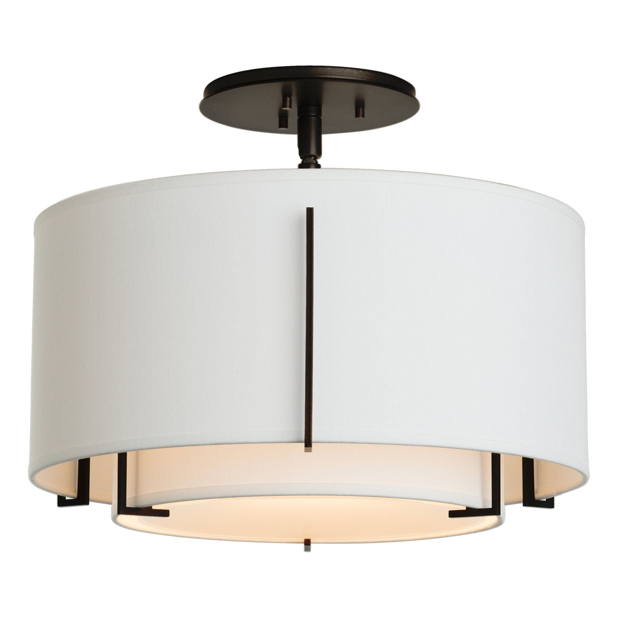 Exos Small Double Shade Semi-Flush 1-Light Natural Anna Inner Shade & Natural Anna Outer Shade in Black