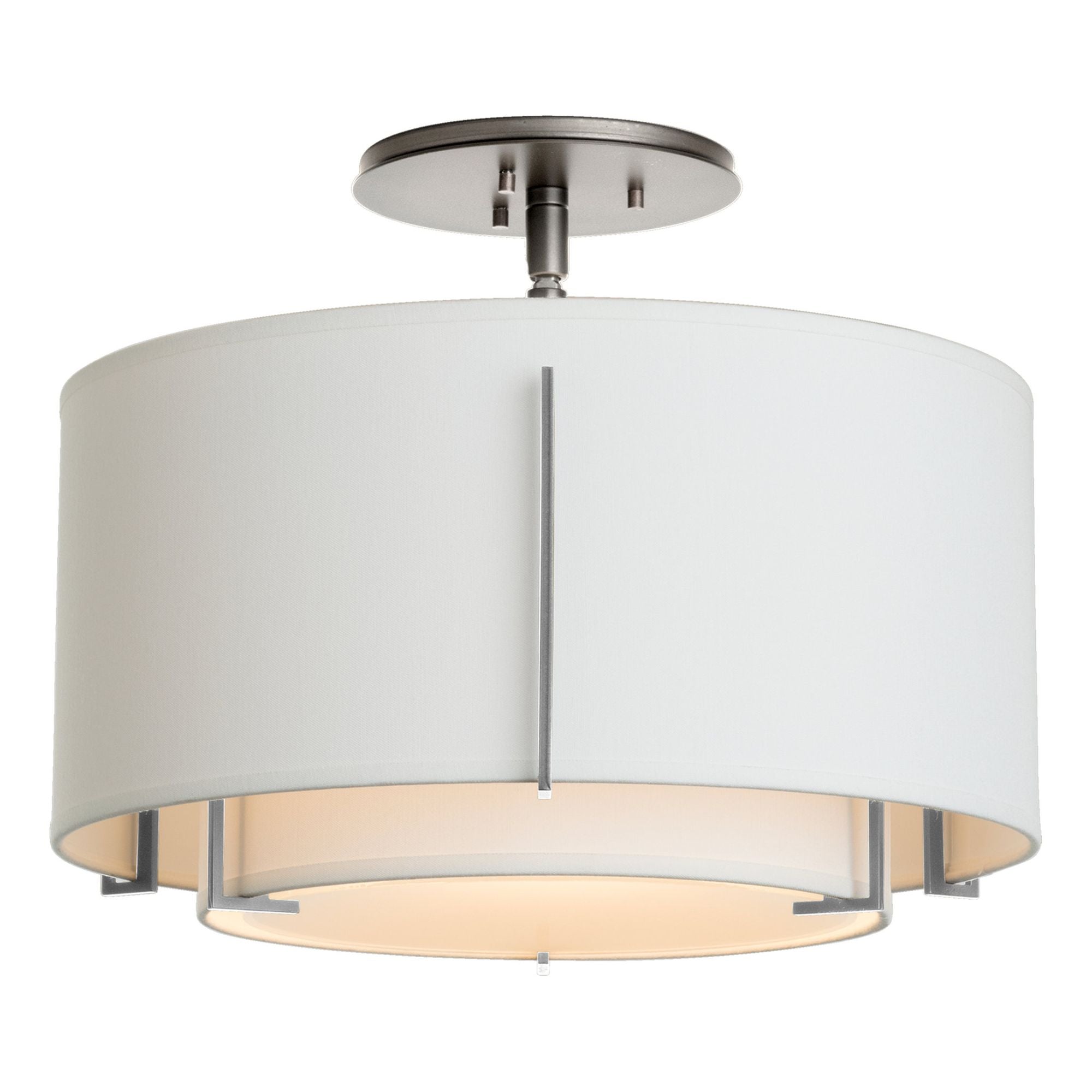 Exos Small Double Shade Semi-Flush 1-Light Natural Anna Inner Shade & Natural Anna Outer Shade in Sterling