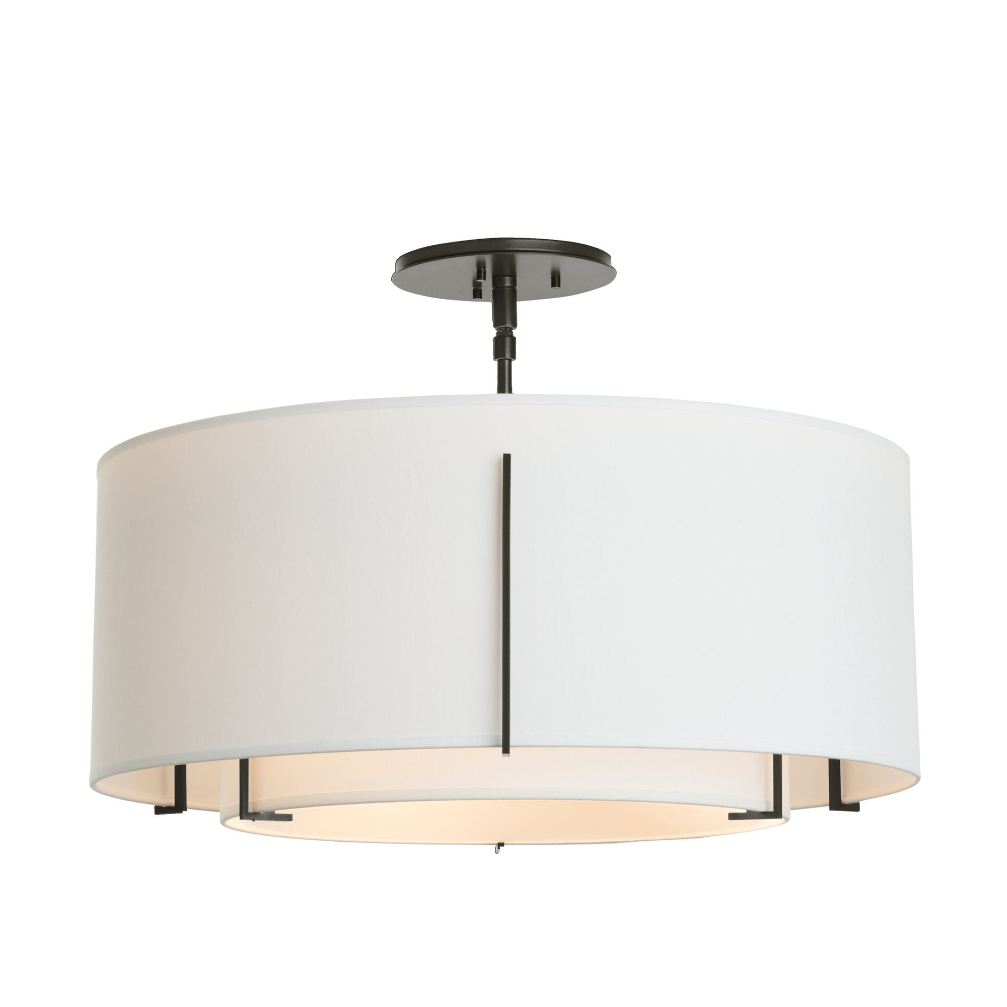 Exos Double Shade Semi-Flush 3-Light Natural Anna Inner Shade & Natural Anna Outer Shade in Oil Rubbed Bronze