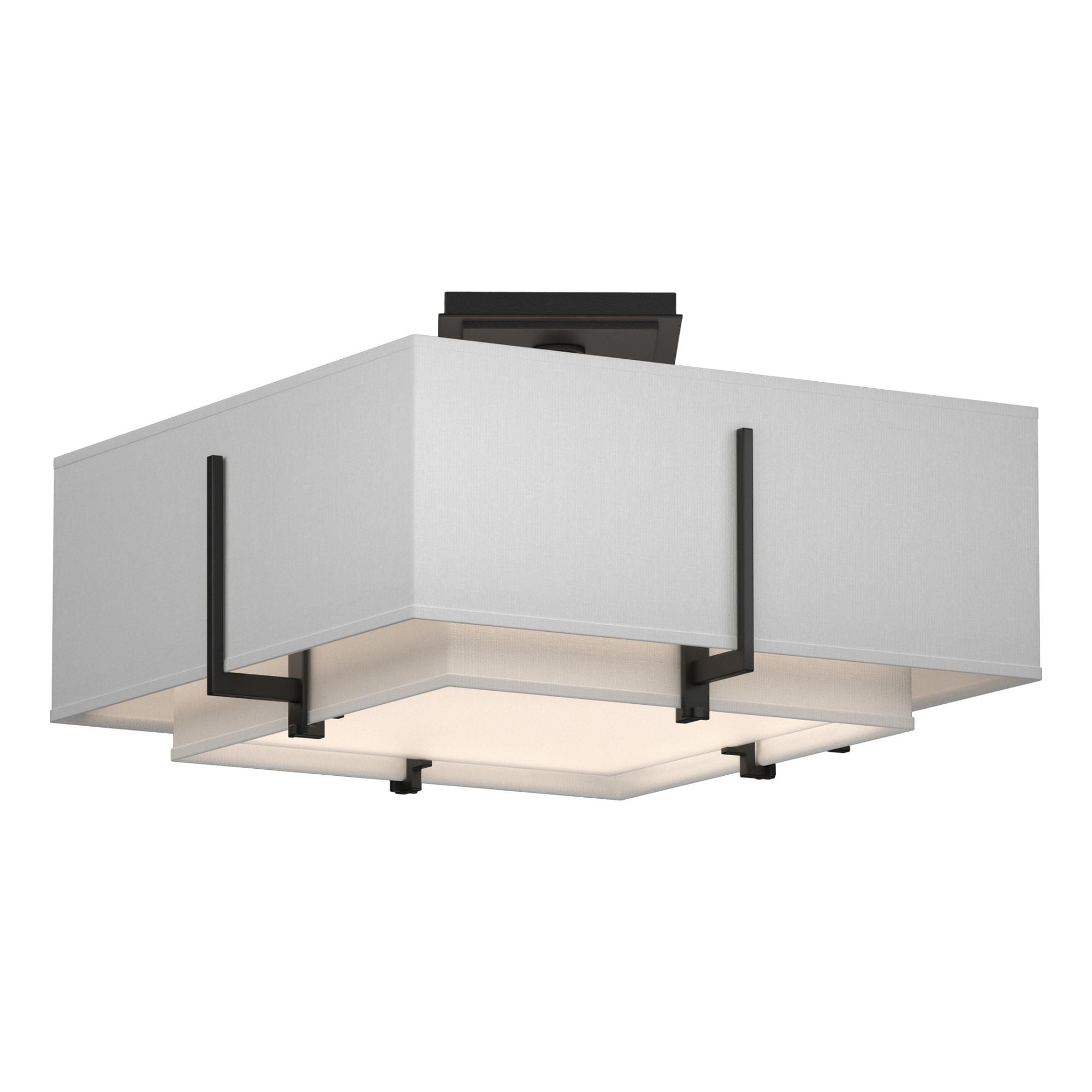 Exos Square Small Double Shade Semi-Flush 2-Light Natural Anna Inner Shade & Natural Anna Outer Shade in Black