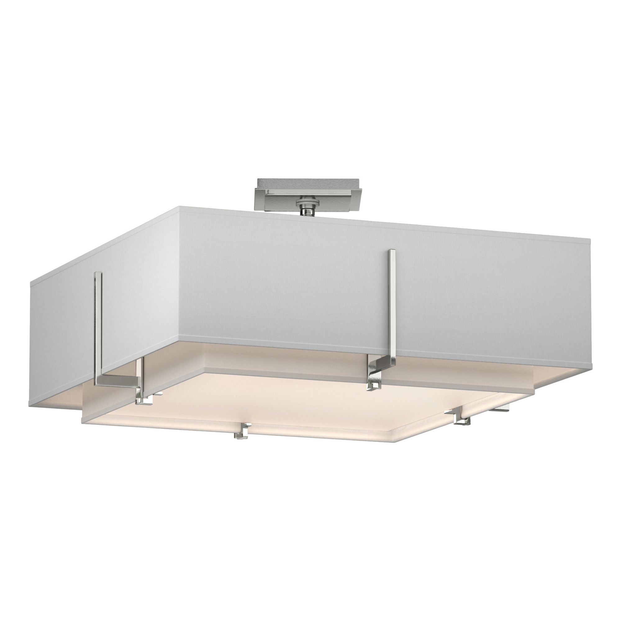 Exos Square Double Shade Semi-Flush 4-Light Natural Anna Inner Shade & Natural Anna Outer Shade in Sterling