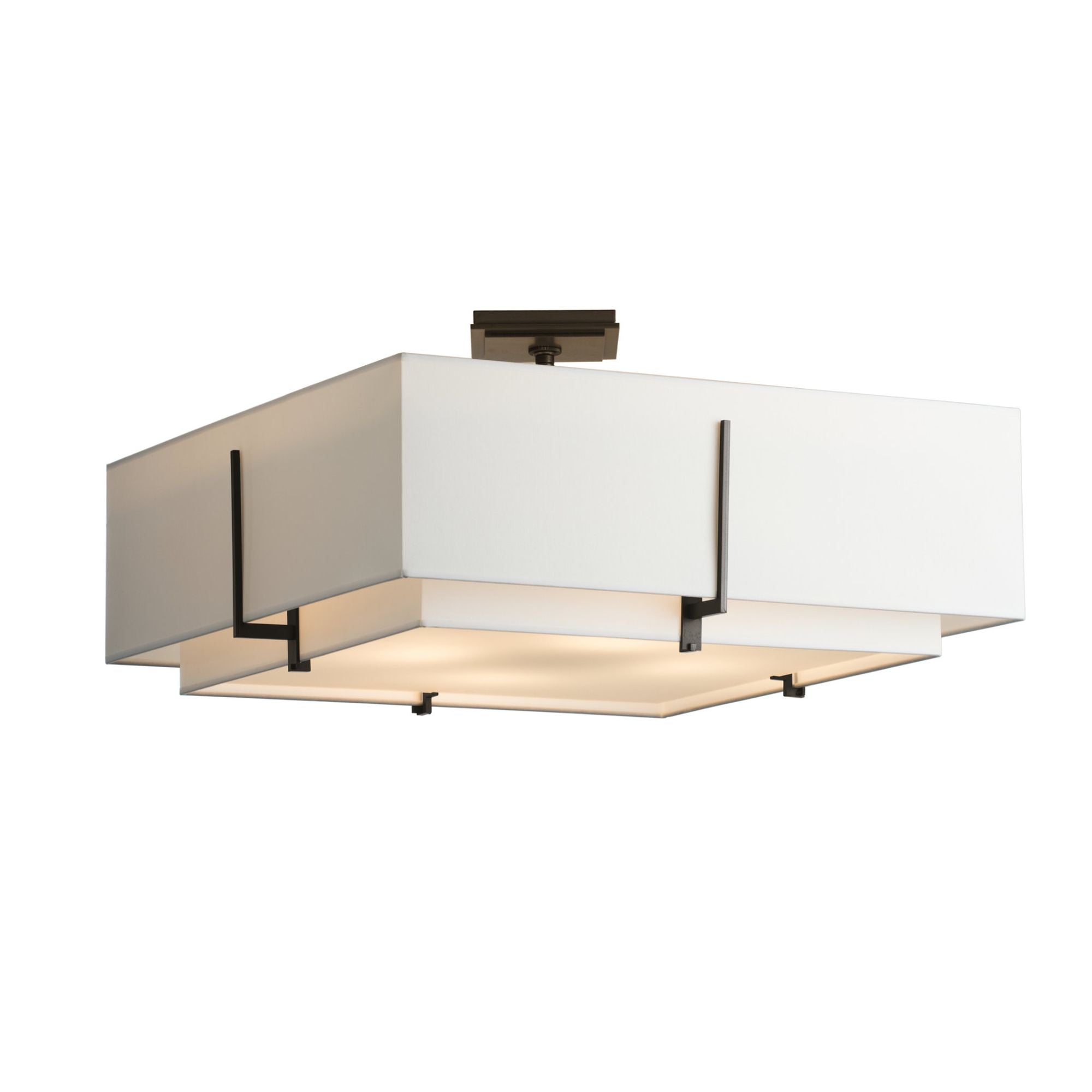 Exos Square Large Double Shade Semi-Flush 4-Light Natural Anna Inner Shade & Natural Anna Outer Shade in Oil Rubbed Bronze