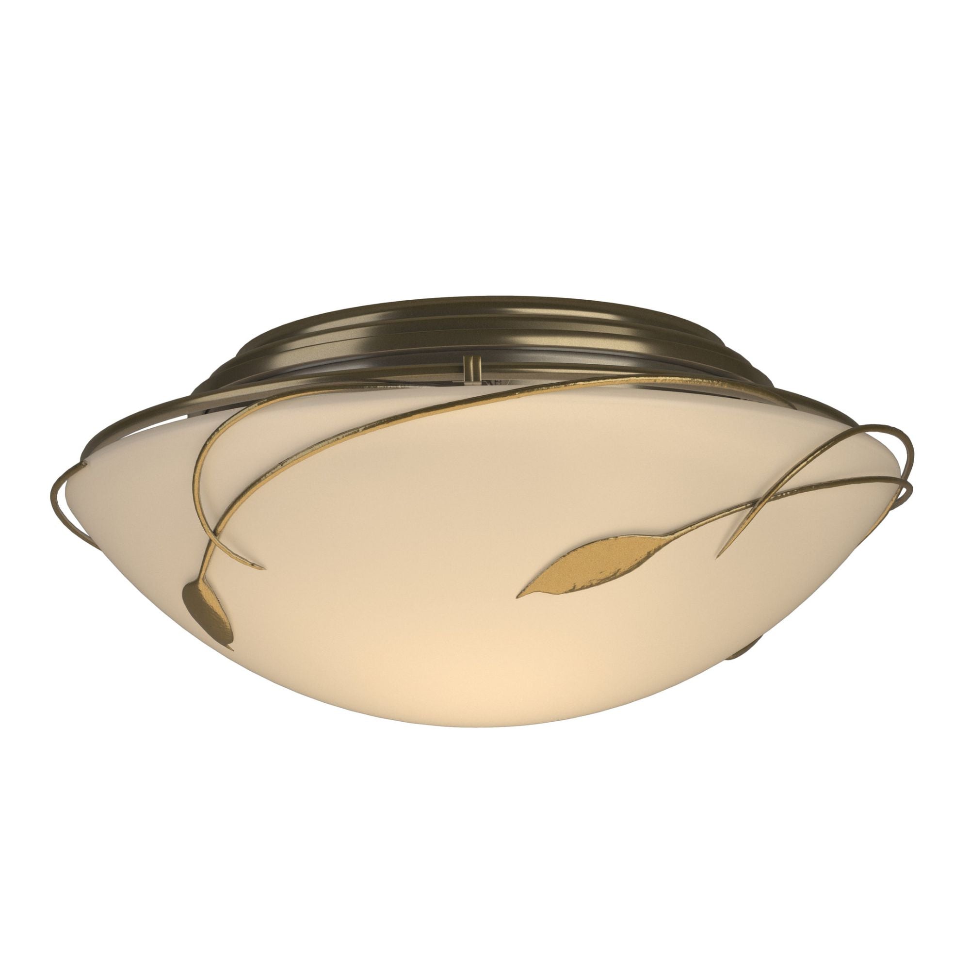 Forged Leaves Flush Mount 2-Light Opal Glass (GG) in Modern Brass