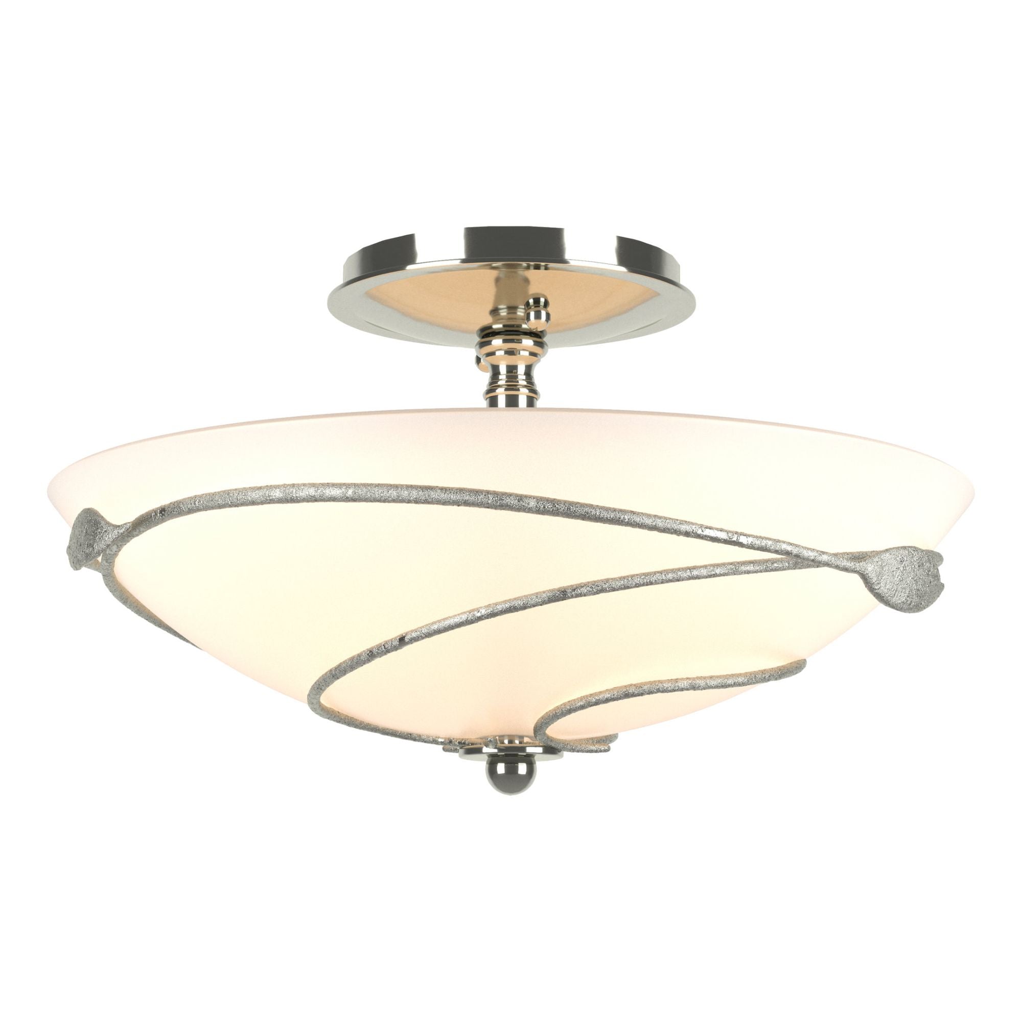 Forged Leaves Semi-Flush 2-Light Opal Glass (GG) in Sterling