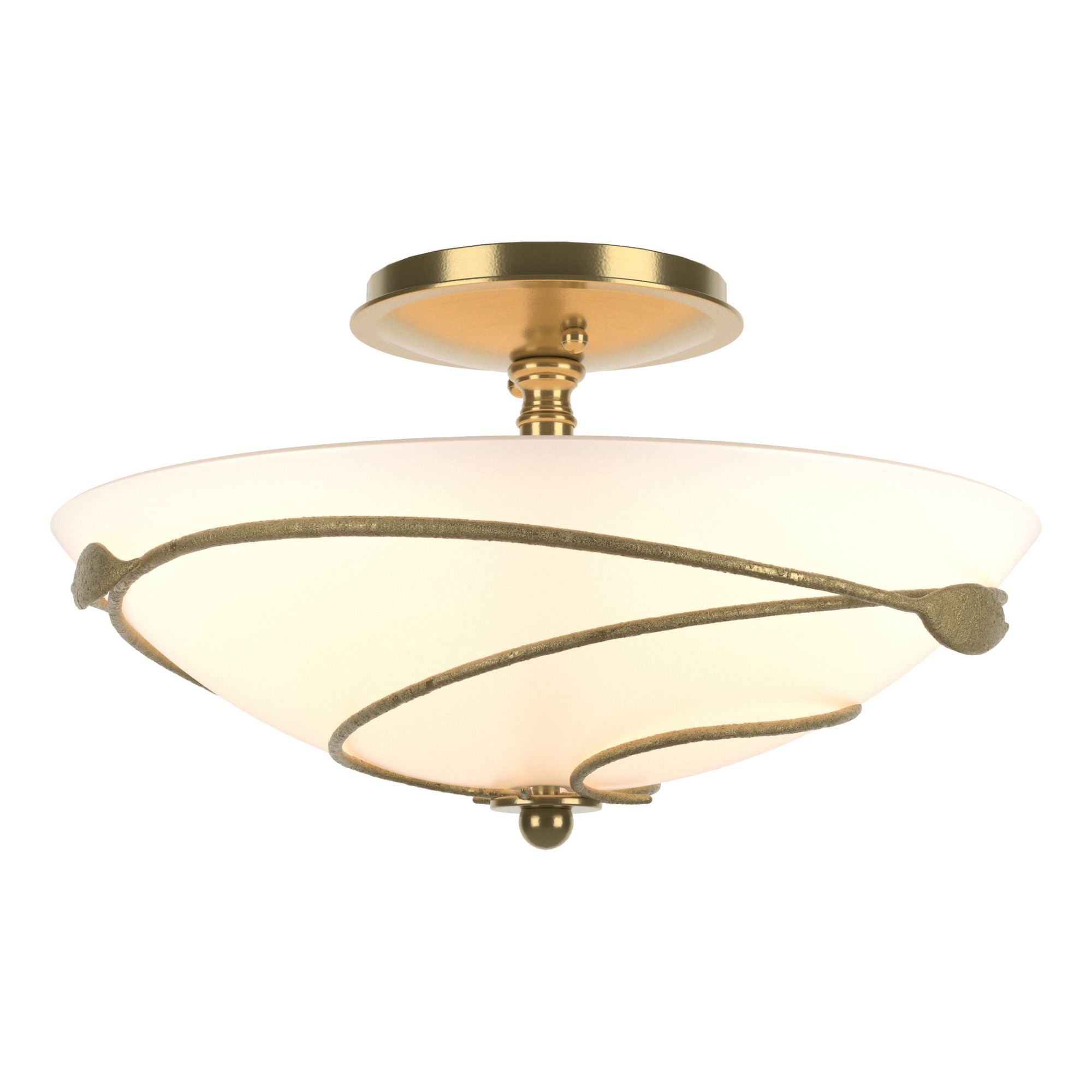 Forged Leaves Semi-Flush 2-Light Opal Glass (GG) in Modern Brass