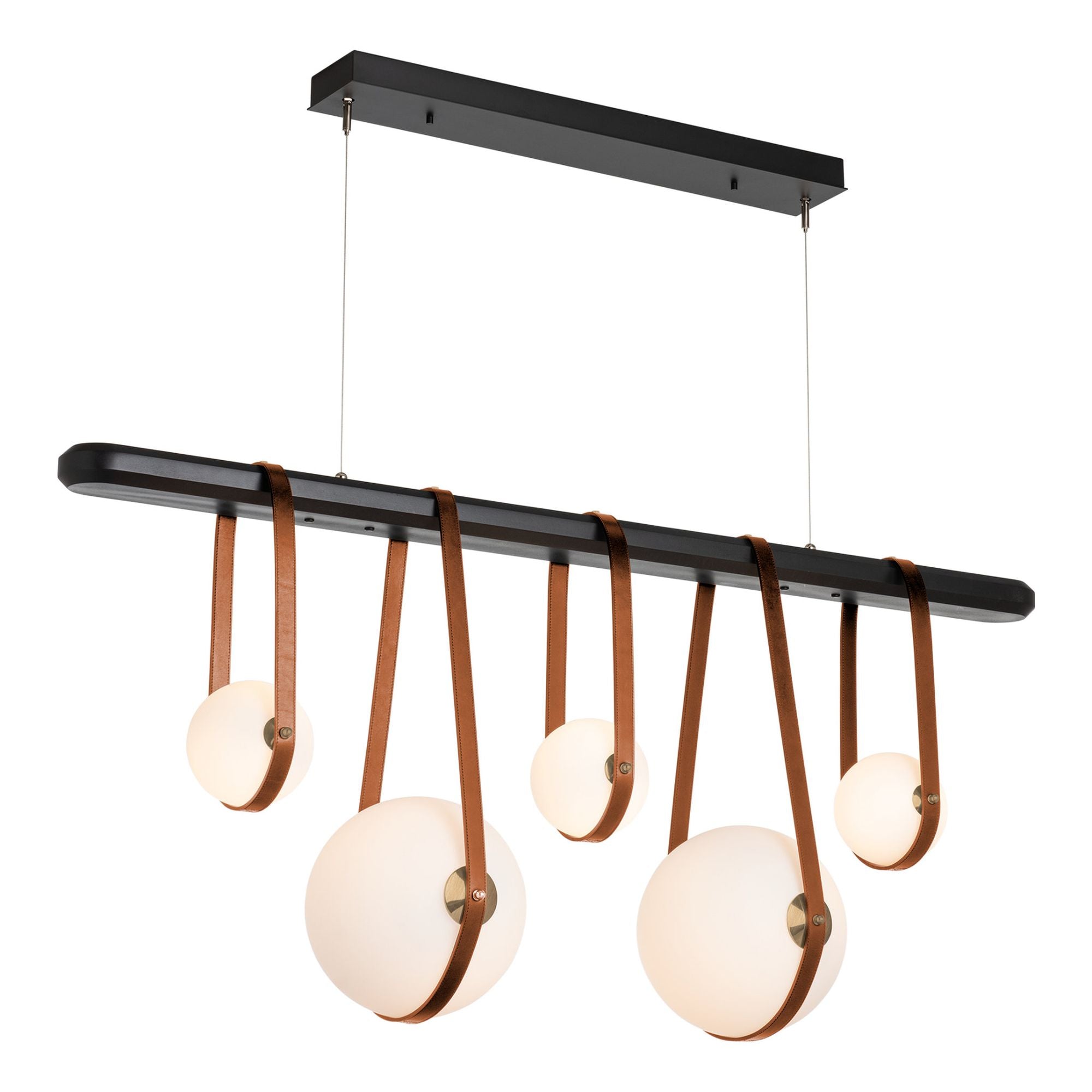 Derby Linear 5-Light LED Pendant Antique Brass Accent Chestnut Leather LED Opal Glass (GG) in Black