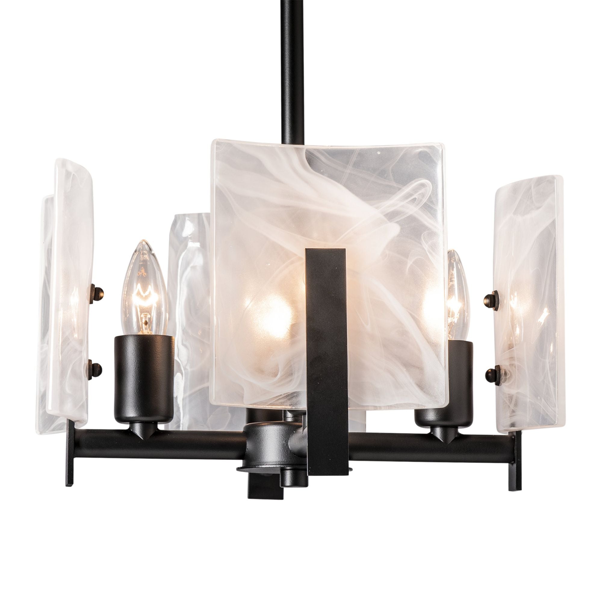 Arc 4-Light Semi-Flush/Pendant 4-Light White Swirl Glass (YR) in Black