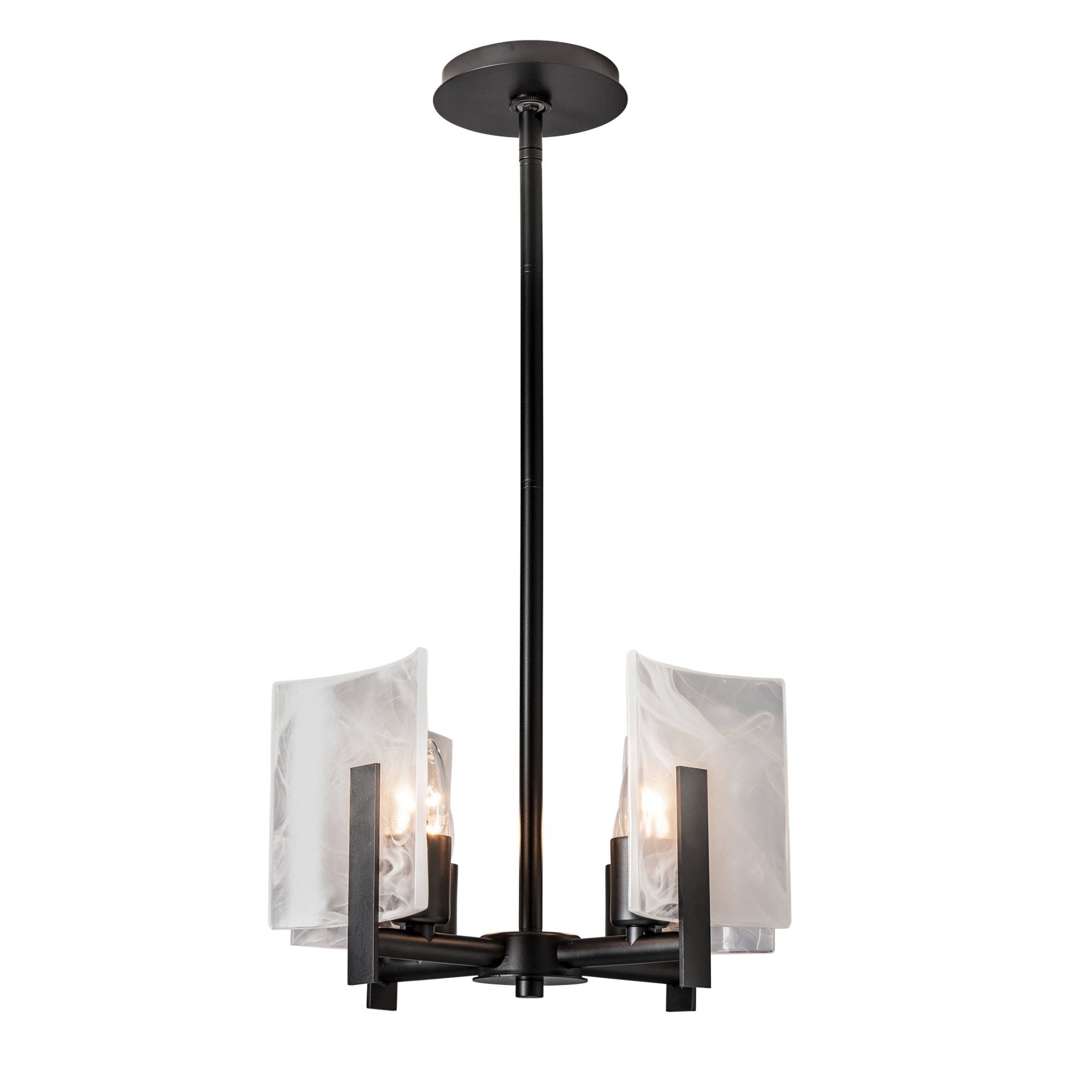 Arc 4-Light Semi-Flush/Pendant 4-Light White Swirl Glass (YR) in Black