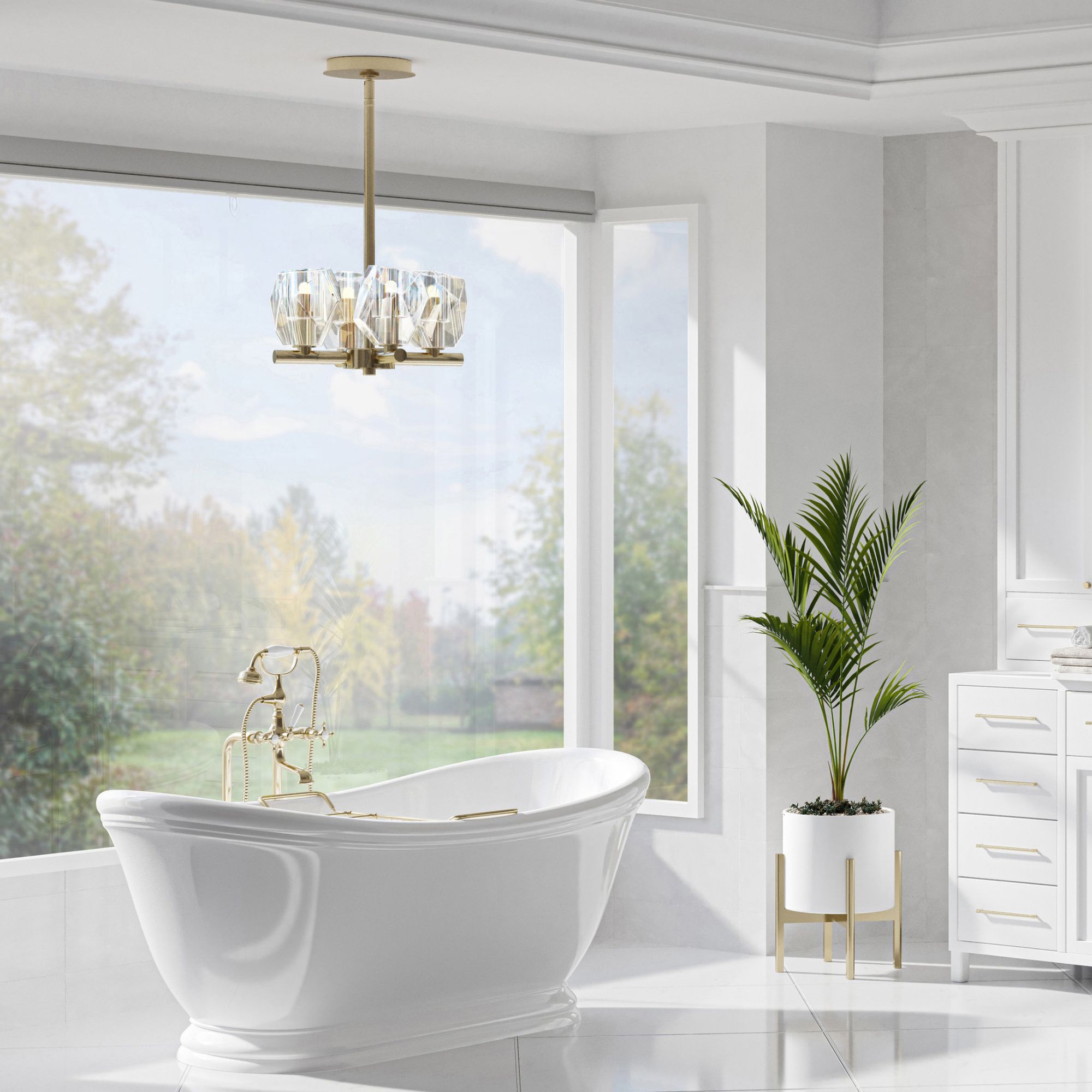 Gatsby 4-Light Semi-Flush/Pendant 4-Light Crystal in Modern Brass