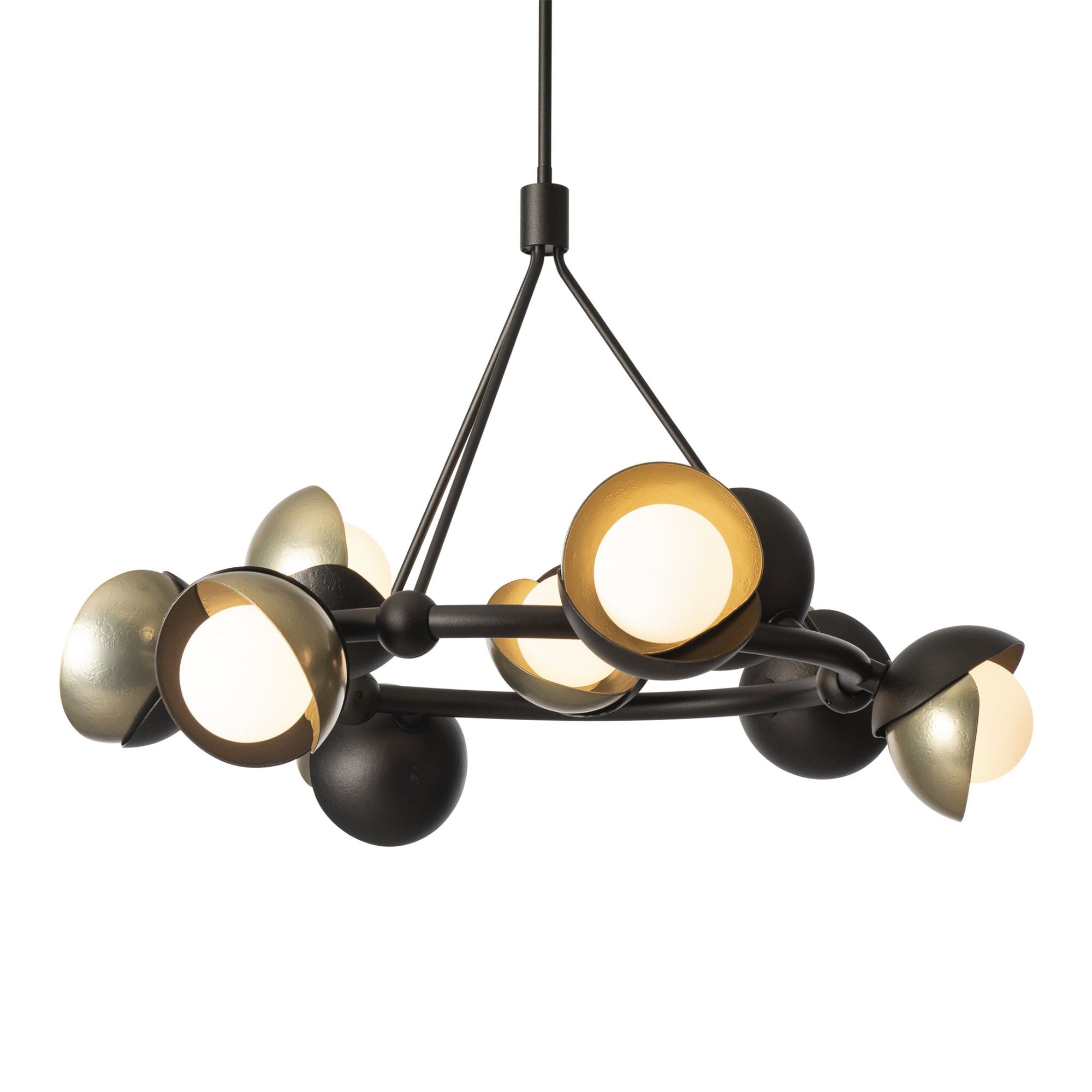 Brooklyn 9-Light Double Shade Ring Pendant 9-Light Modern Brass Accent Opal Glass (GG) in Oil Rubbed Bronze