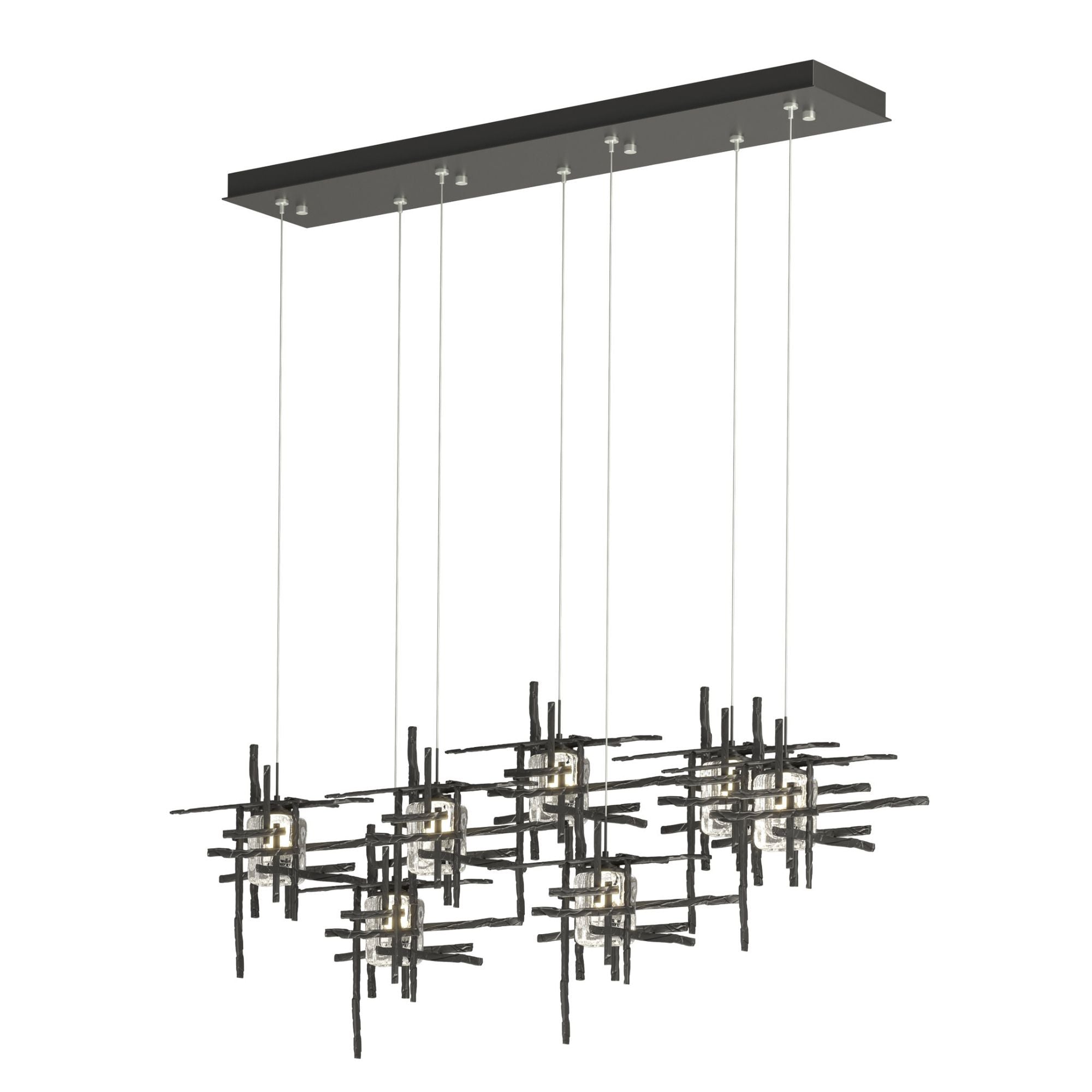 Tura 7-Light Seeded Glass Pendant 7-Light Seeded Clear Glass (II) in Black