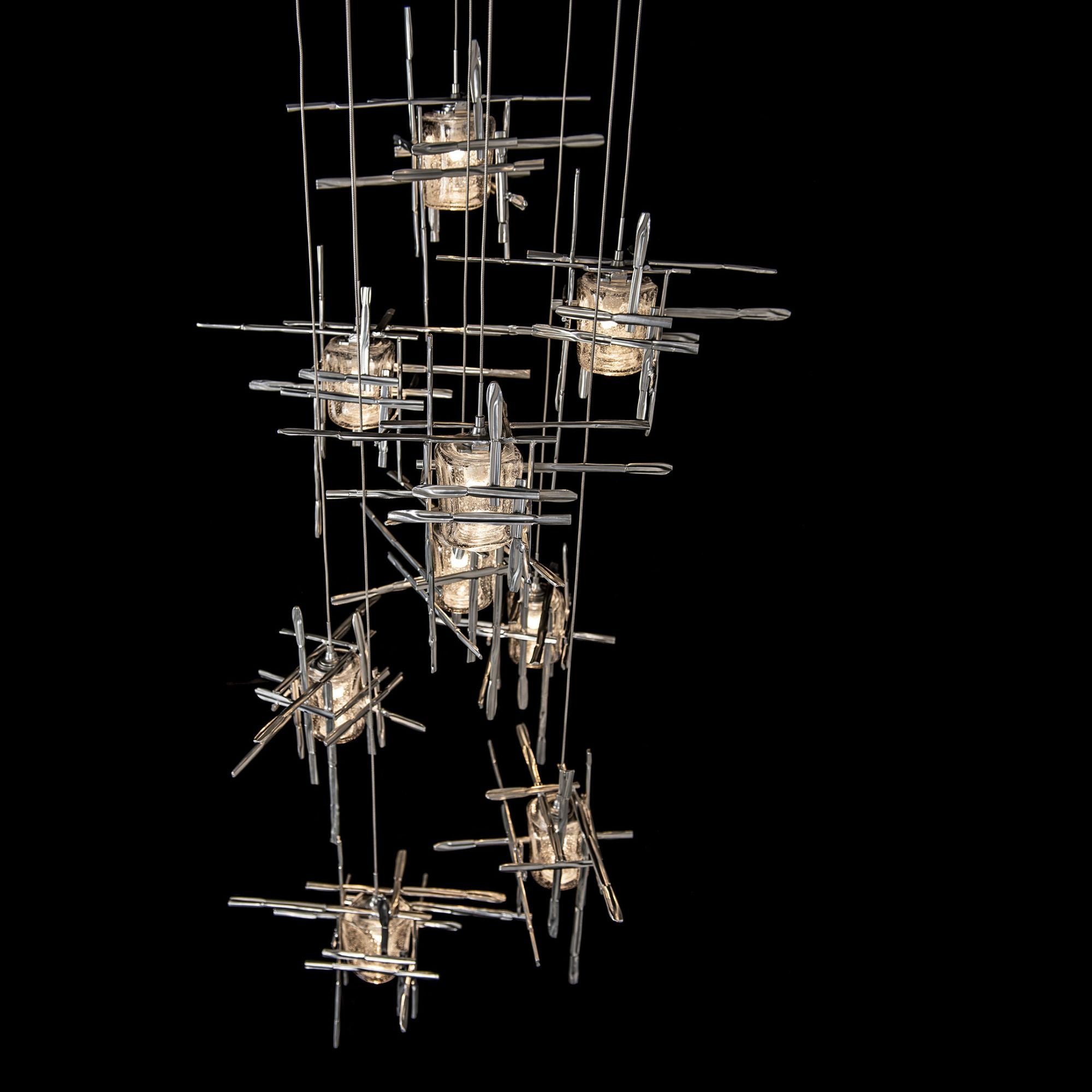 Tura 9-Light Seeded Glass Pendant 9-Light Seeded Clear Glass (II) in Sterling