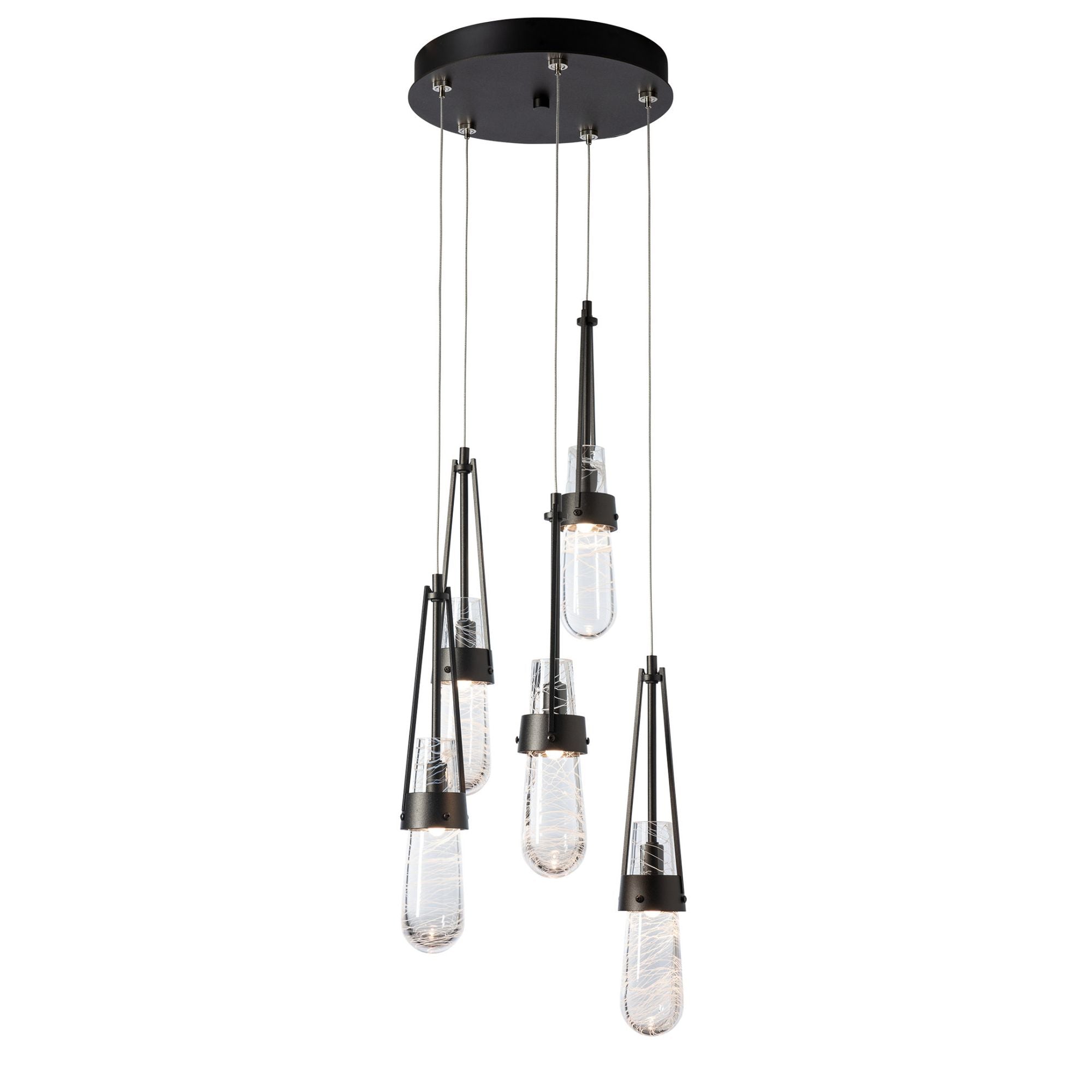 Link 5-Light Blown Glass Pendant 5-Light Clear Glass with White Threading (YJ) in Oil Rubbed Bronze