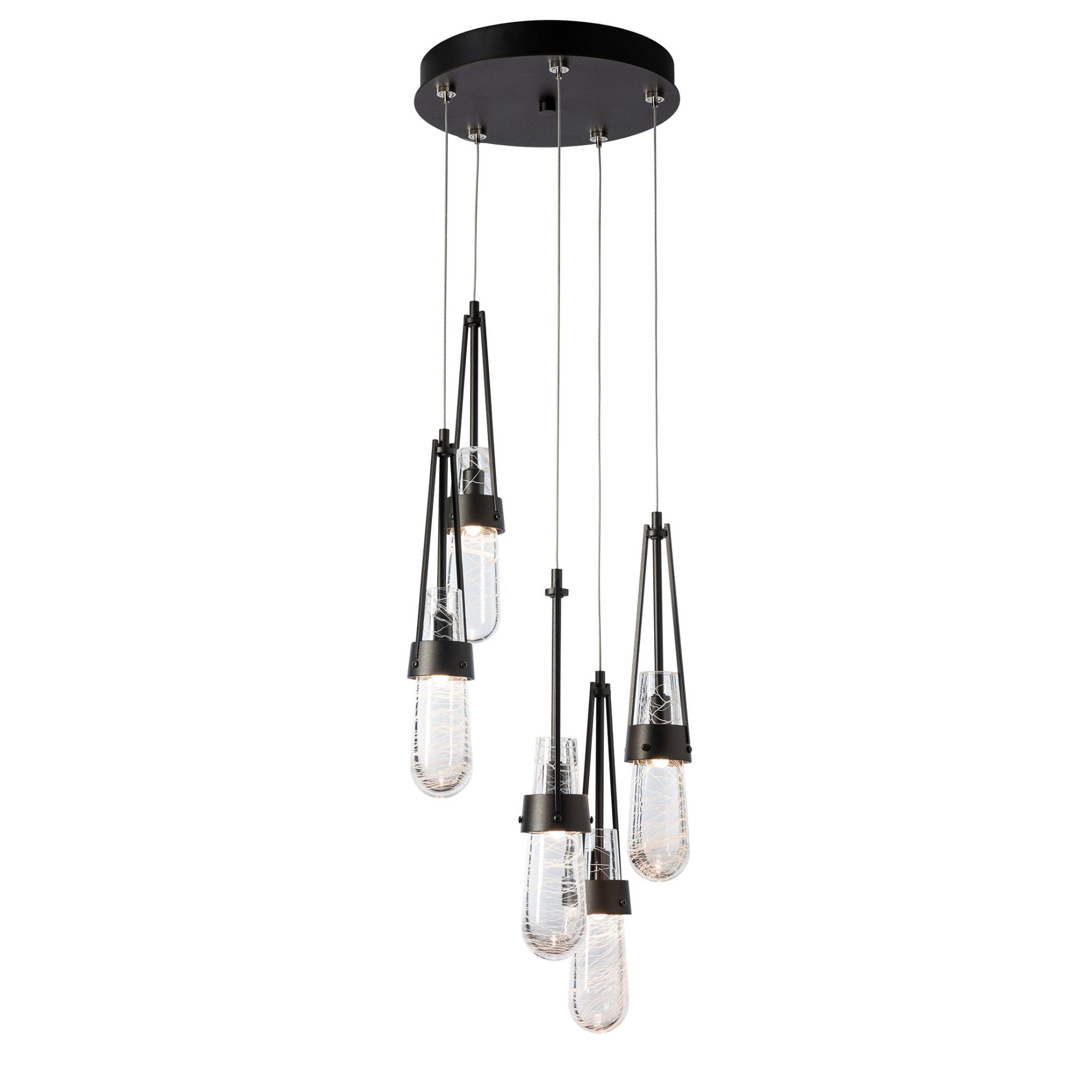 Link 5-Light Blown Glass Pendant 5-Light Clear Glass with White Threading (YJ) in Oil Rubbed Bronze