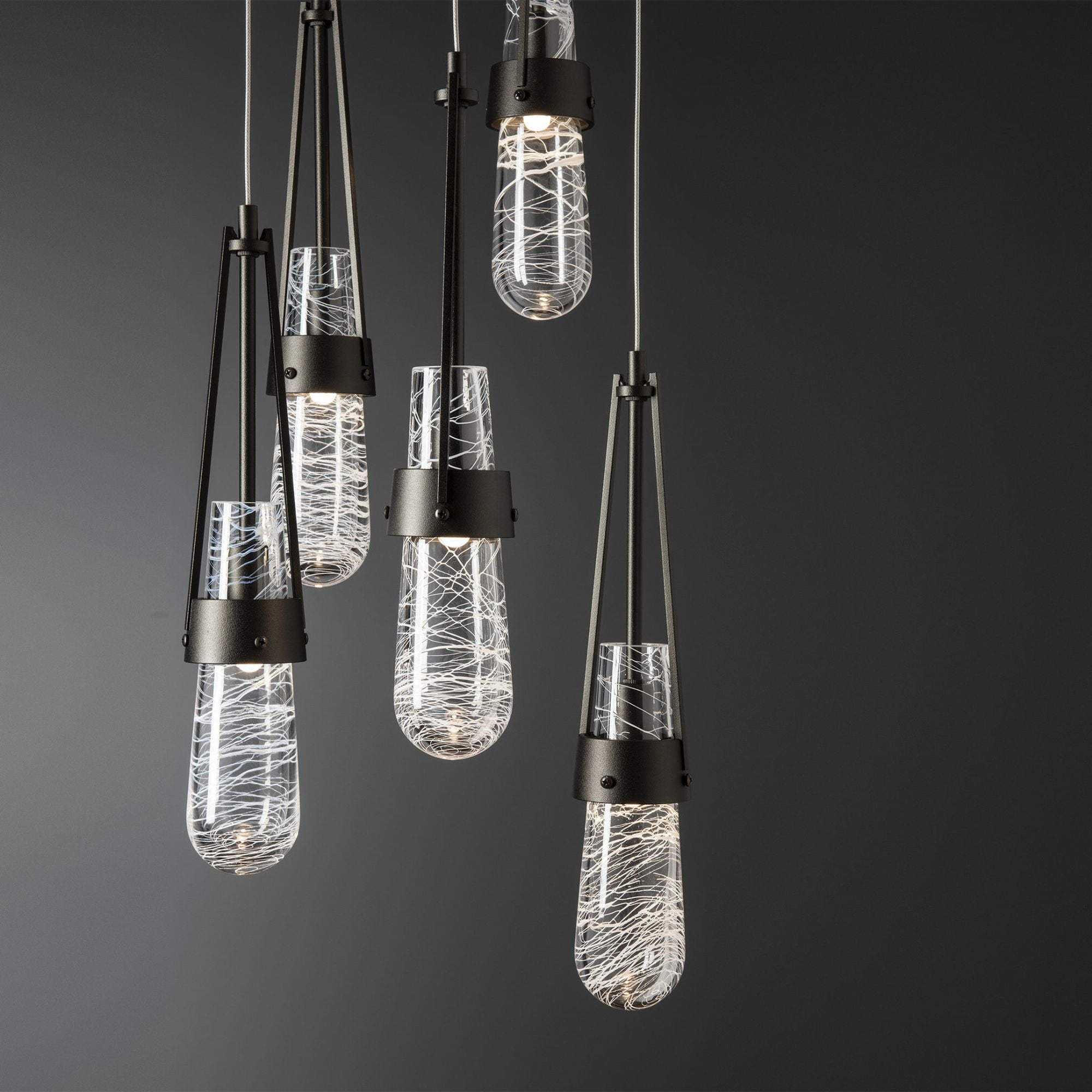 Link 5-Light Blown Glass Pendant 5-Light Clear Glass with White Threading (YJ) in Oil Rubbed Bronze