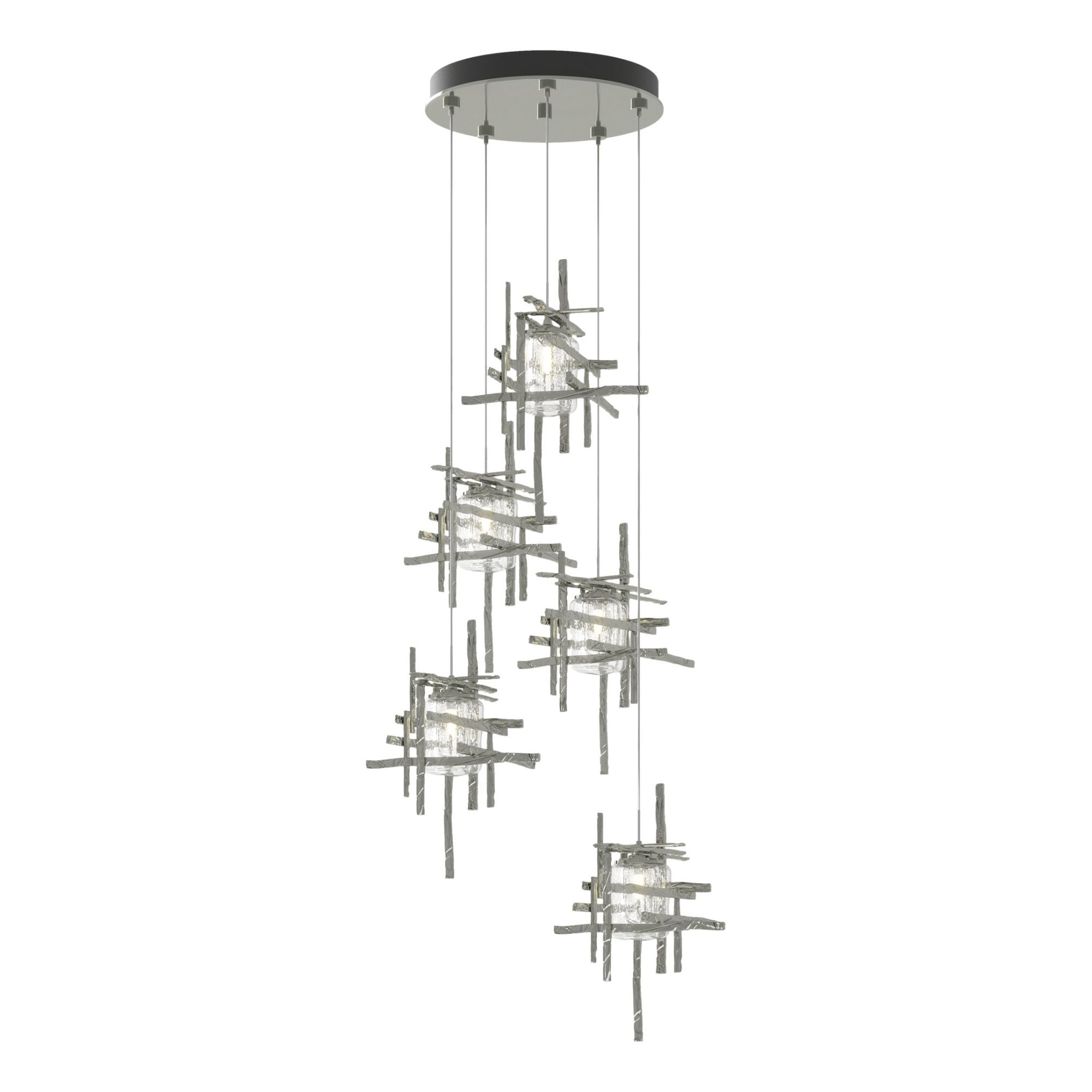 Tura 5-Light Seeded Glass Pendant 5-Light Seeded Clear Glass (II) in Sterling