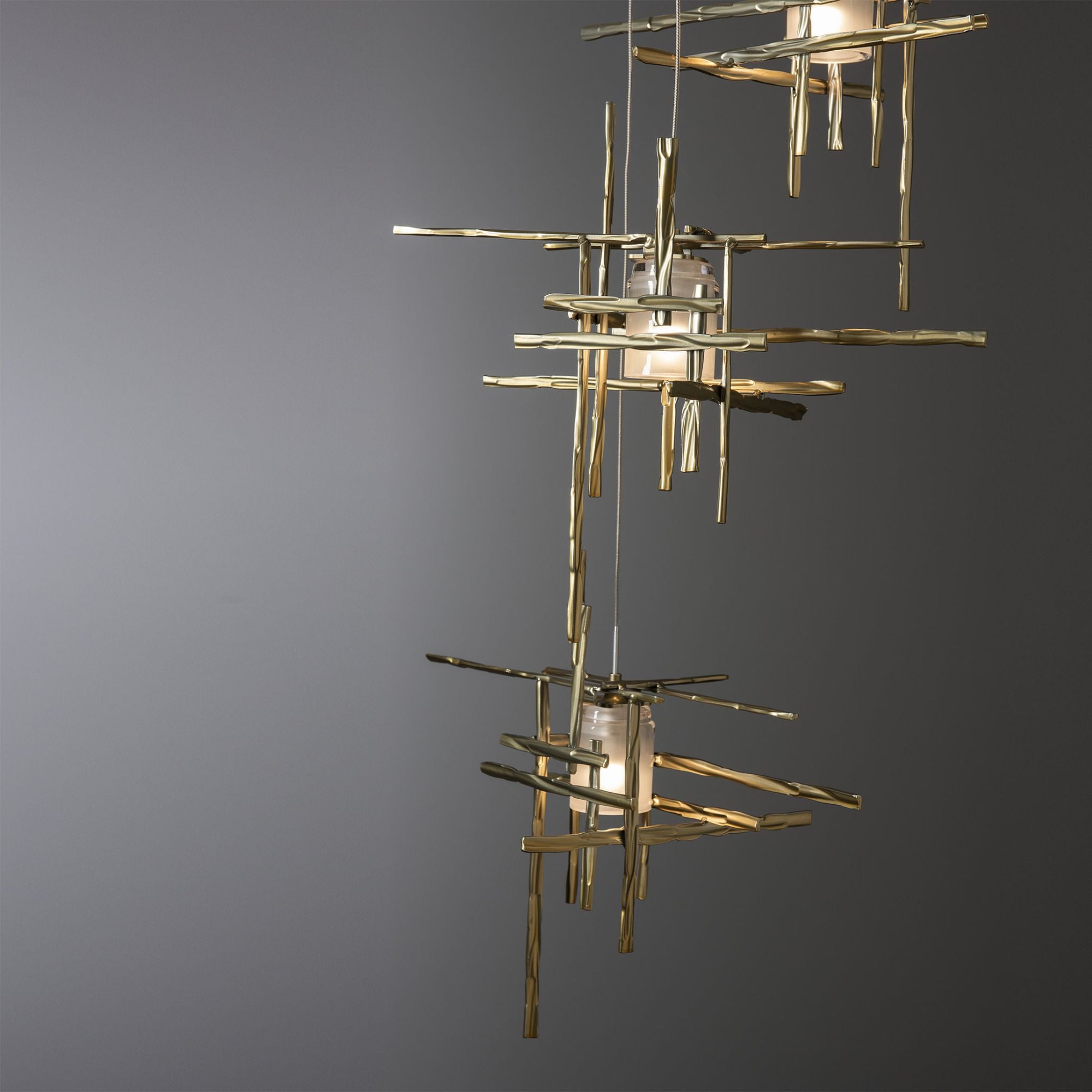 Tura 5-Light Frosted Glass Pendant 5-Light Cast Glass (YC) in Modern Brass