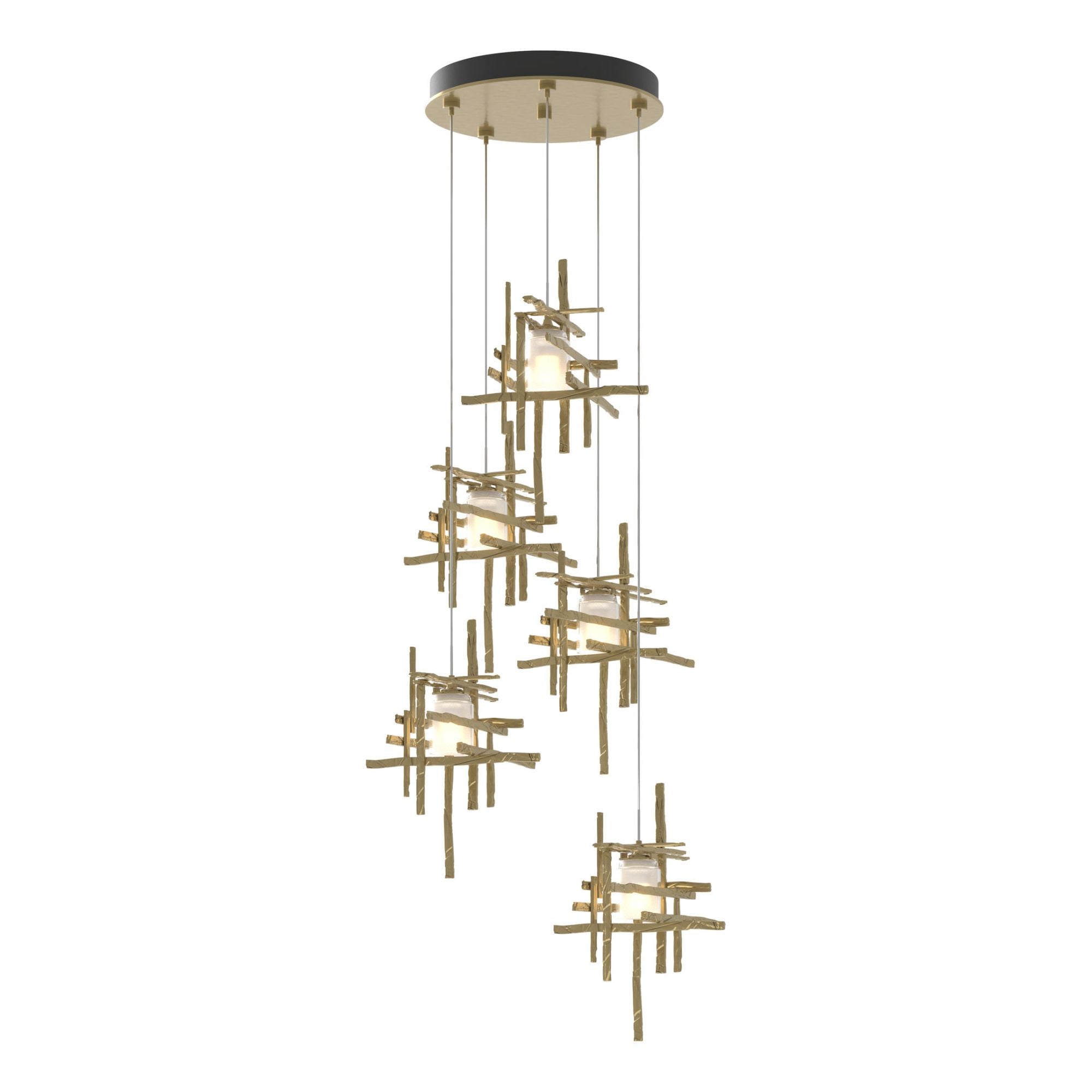 Tura 5-Light Frosted Glass Pendant 5-Light Cast Glass (YC) in Modern Brass