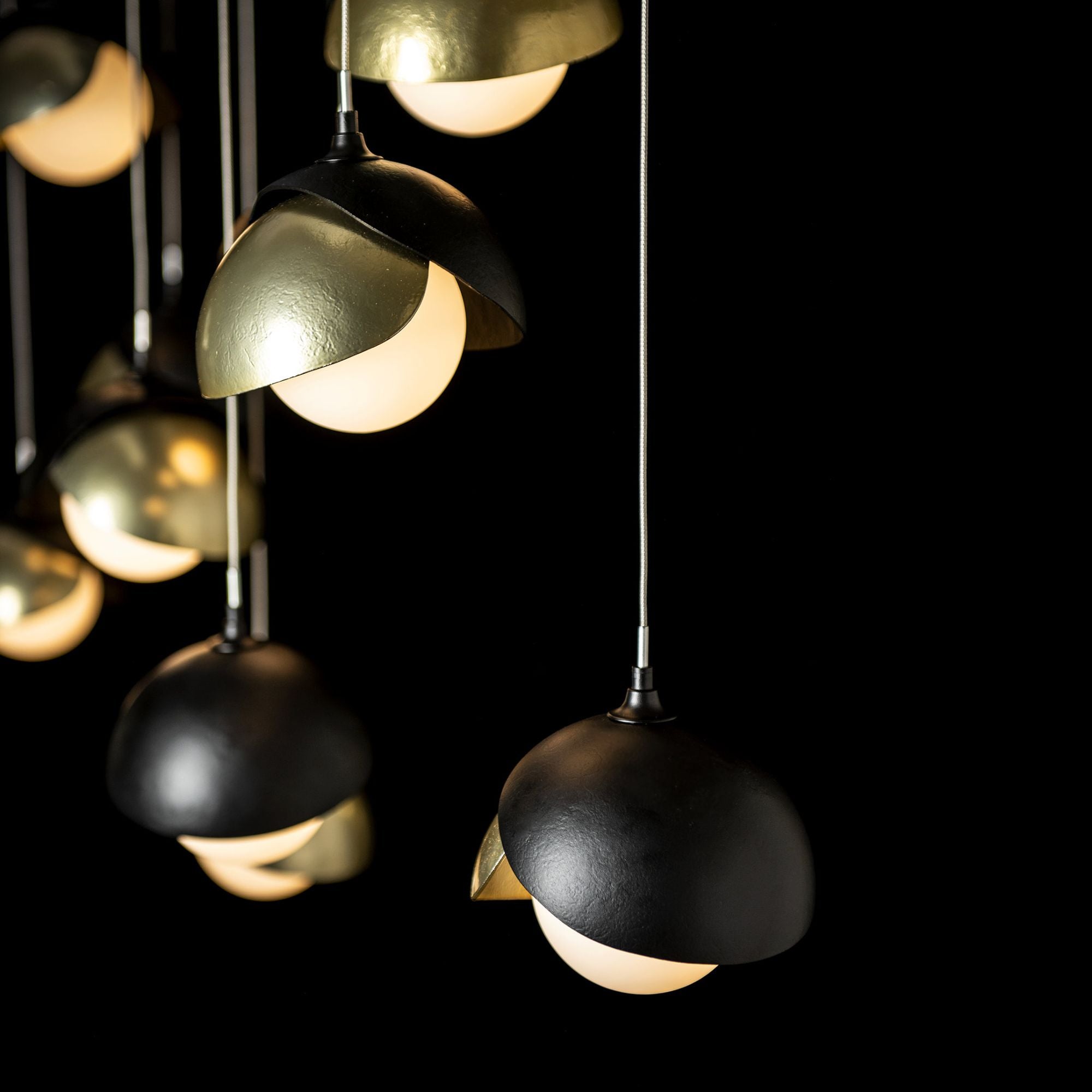 Brooklyn 10-Light Double Shade Pendant 10-Light Modern Brass Accent Opal Glass (GG) in Black
