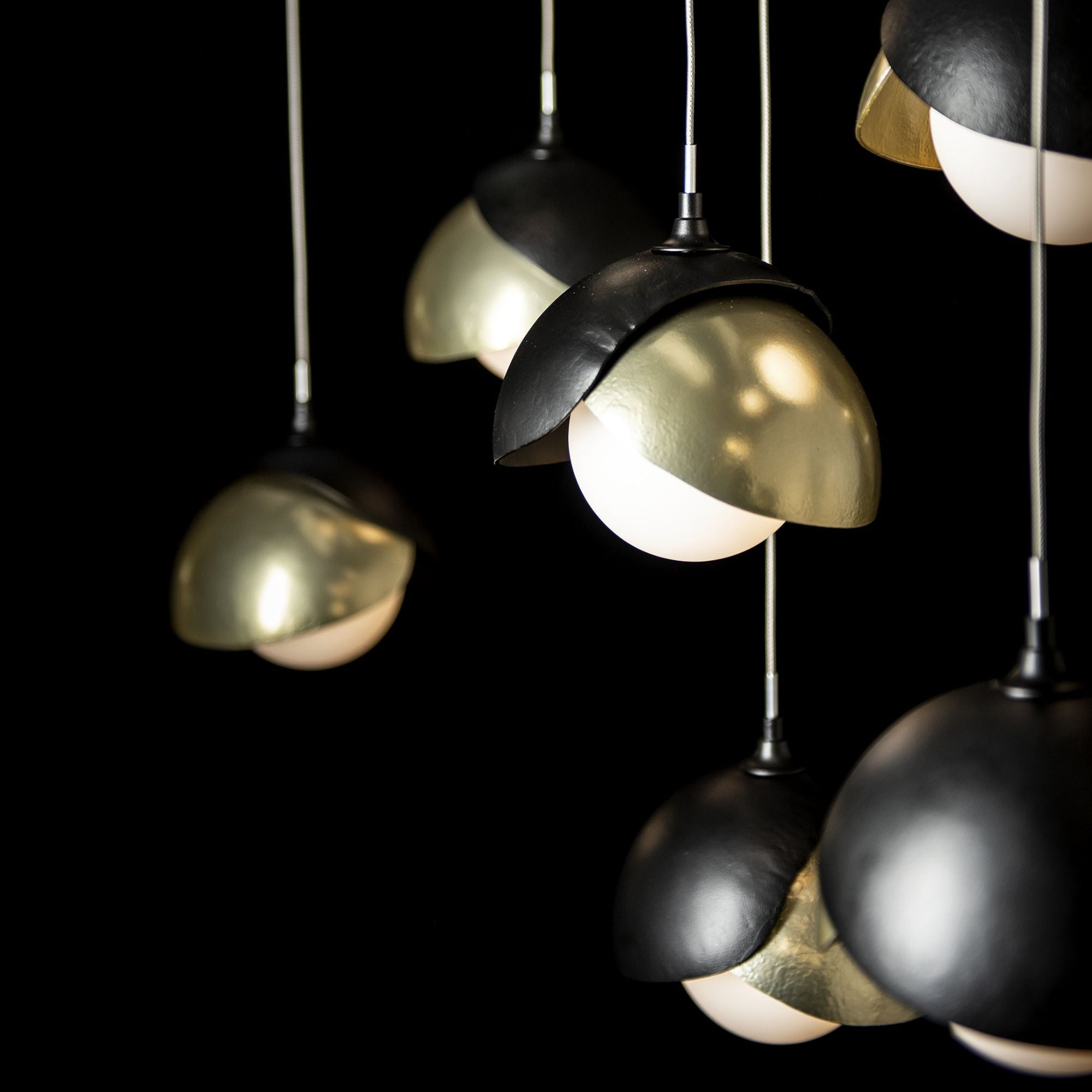 Brooklyn 10-Light Double Shade Pendant 10-Light Modern Brass Accent Opal Glass (GG) in Black