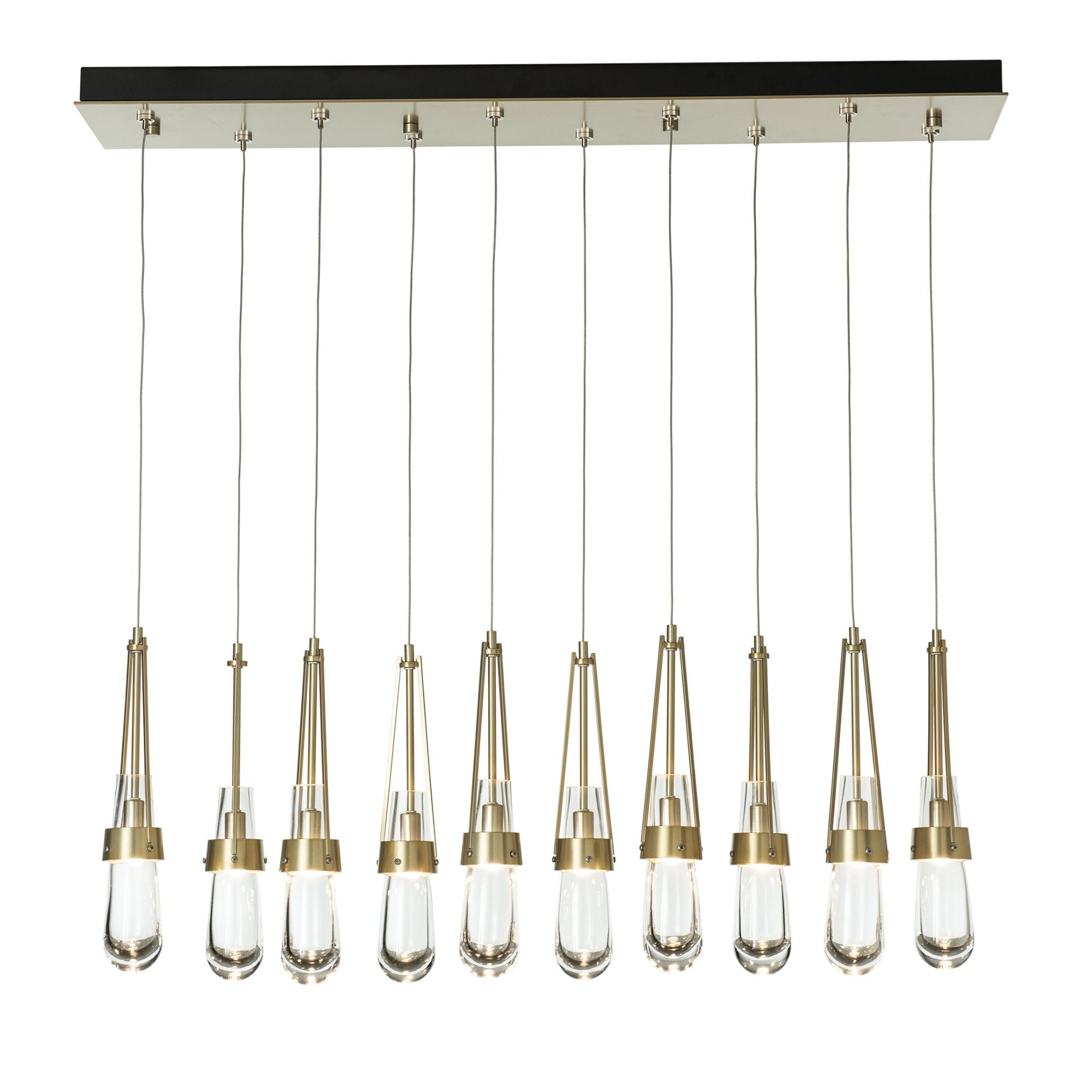 Link 10-Light Clear Glass Pendant 10-Light Clear Glass (ZM) in Modern Brass