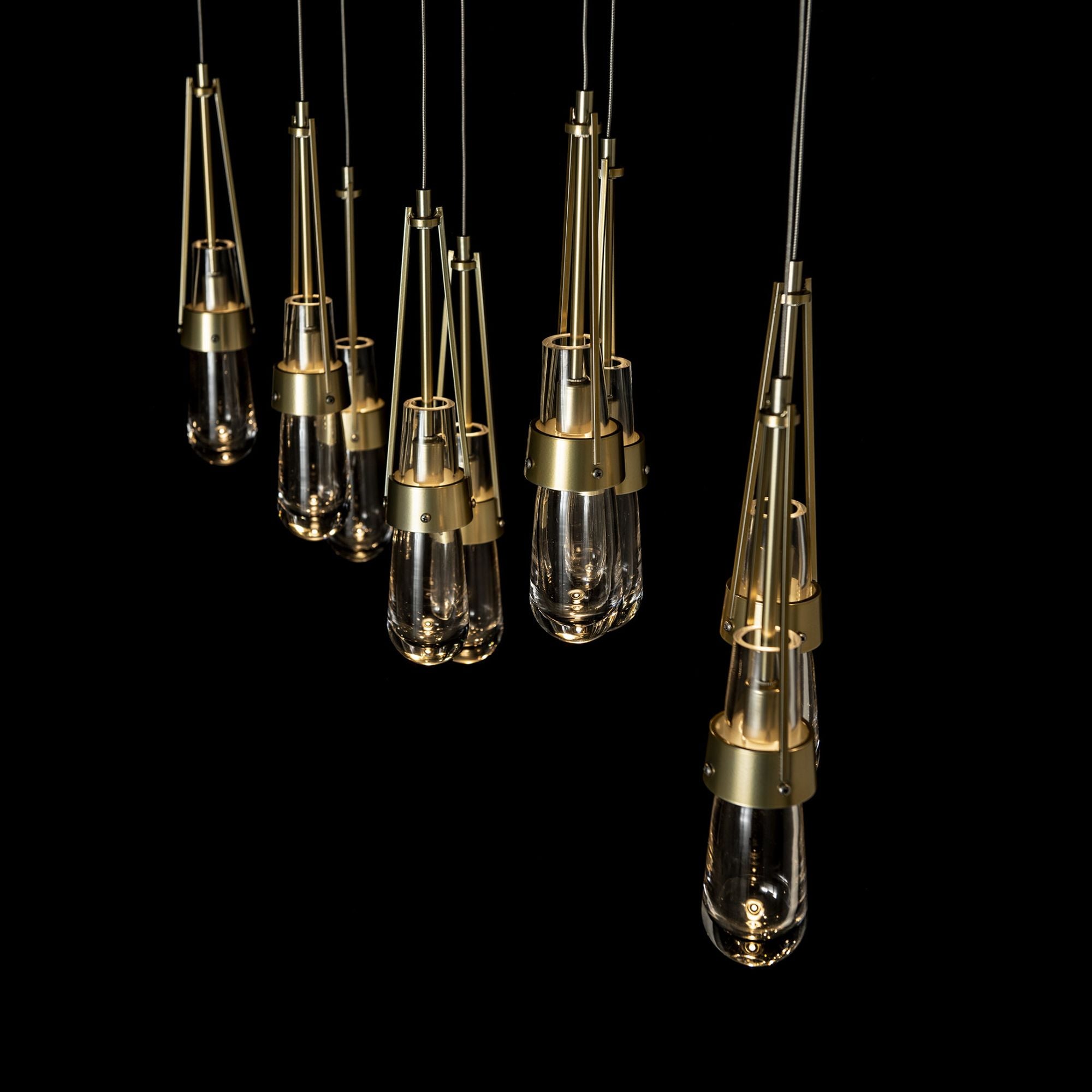Link 10-Light Clear Glass Pendant 10-Light Clear Glass (ZM) in Modern Brass