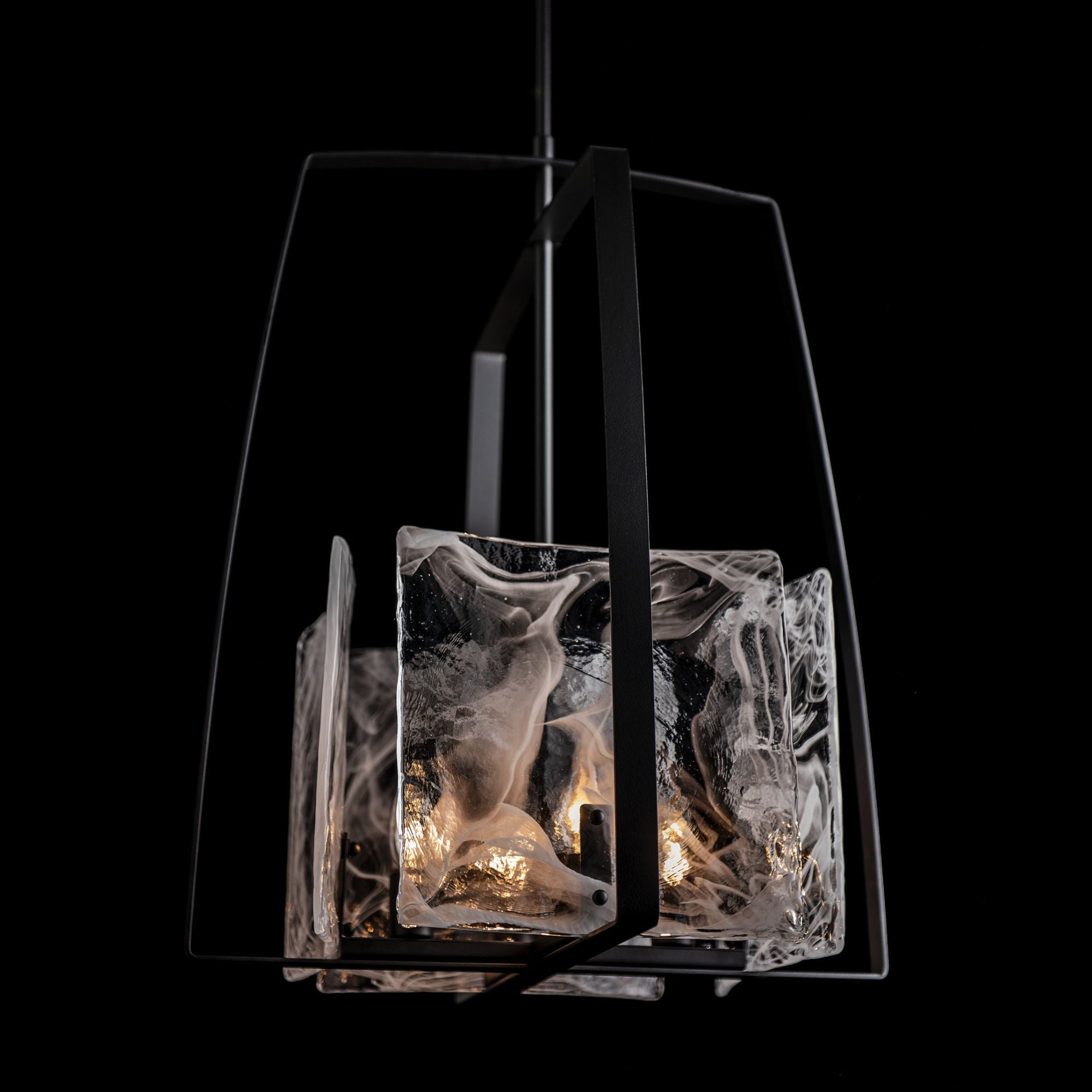 Arc Pendant 4-Light White Swirl Glass (YR) in Black