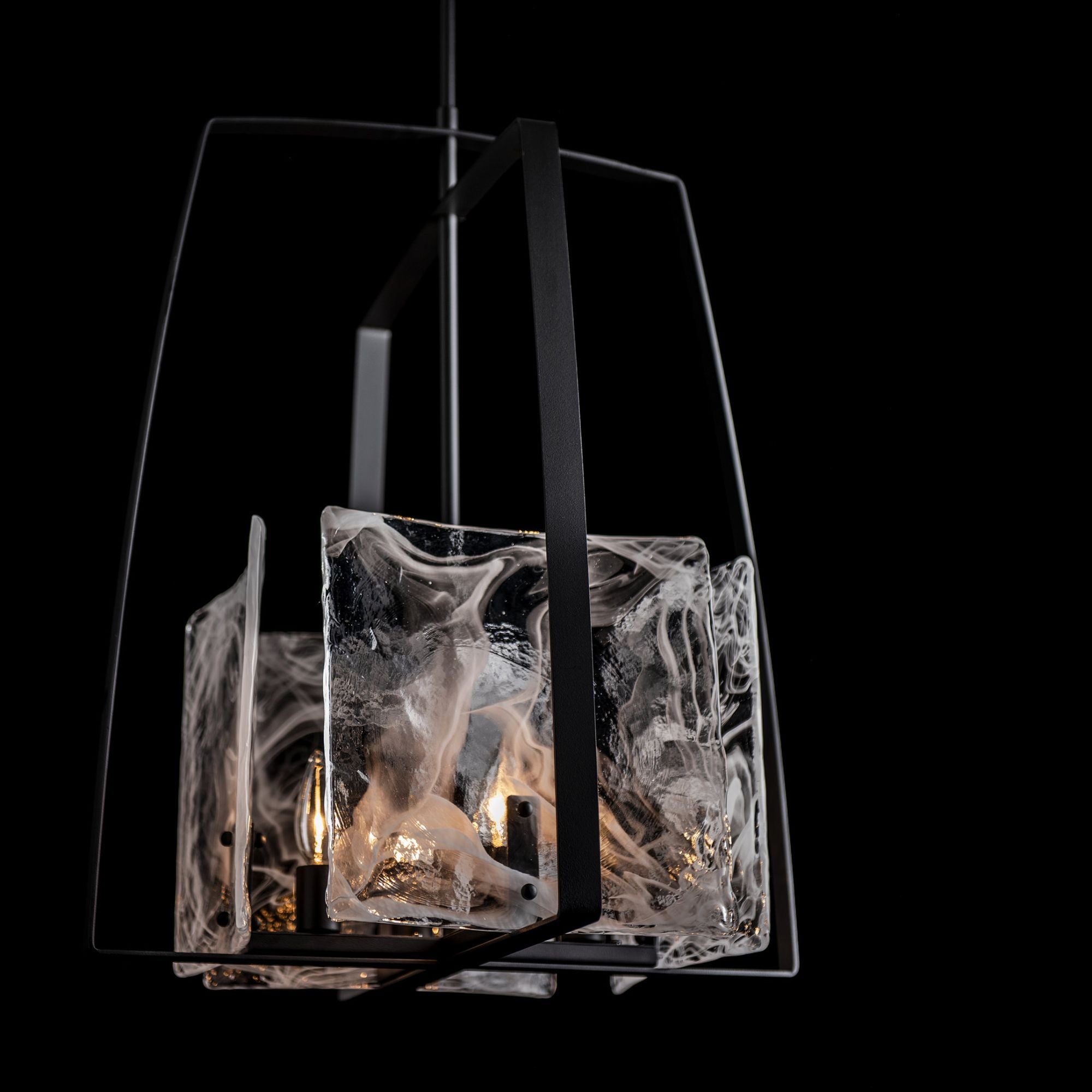 Arc Pendant 4-Light White Swirl Glass (YR) in Black