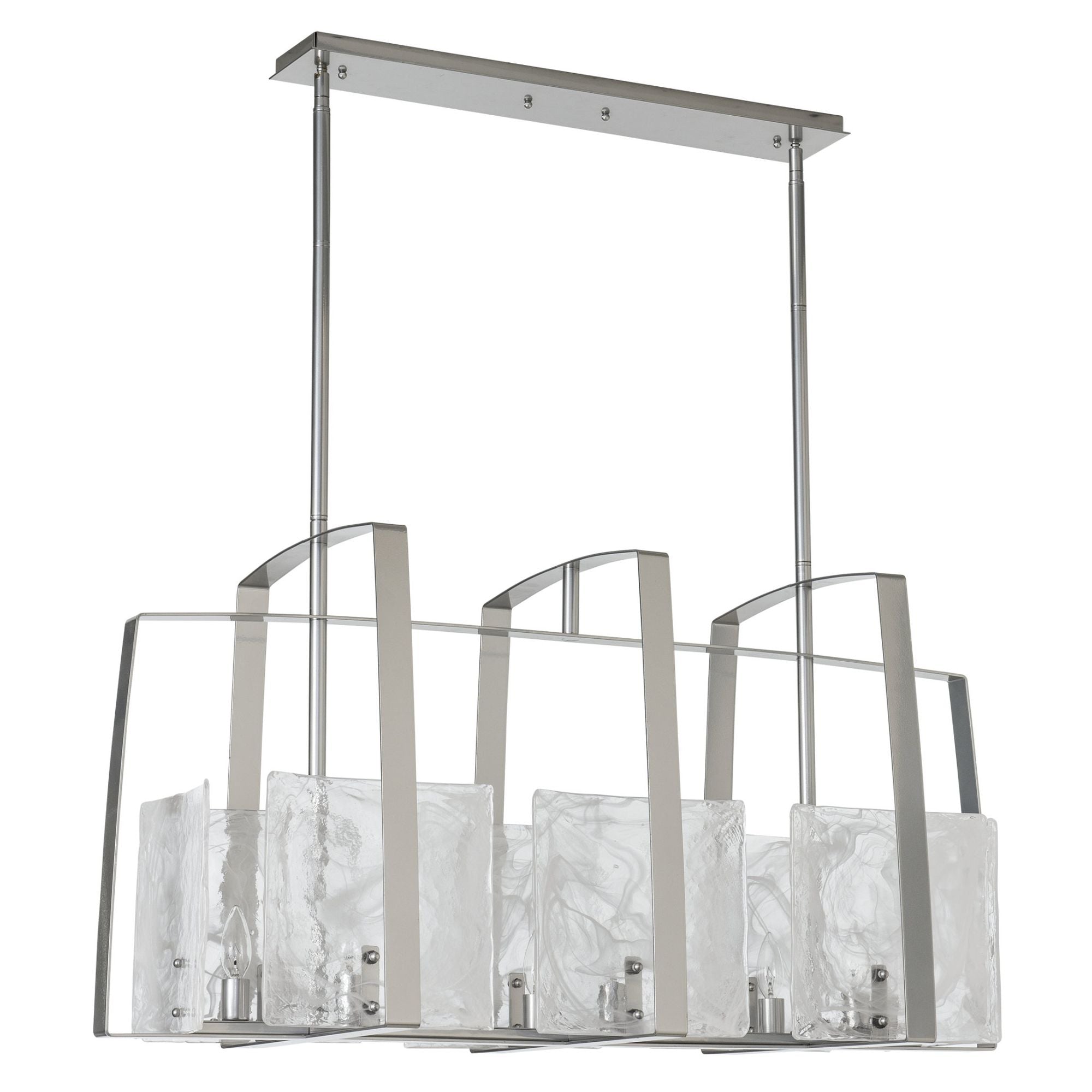 Arc Linear Pendant 8-Light White Swirl Glass (YR) in Sterling