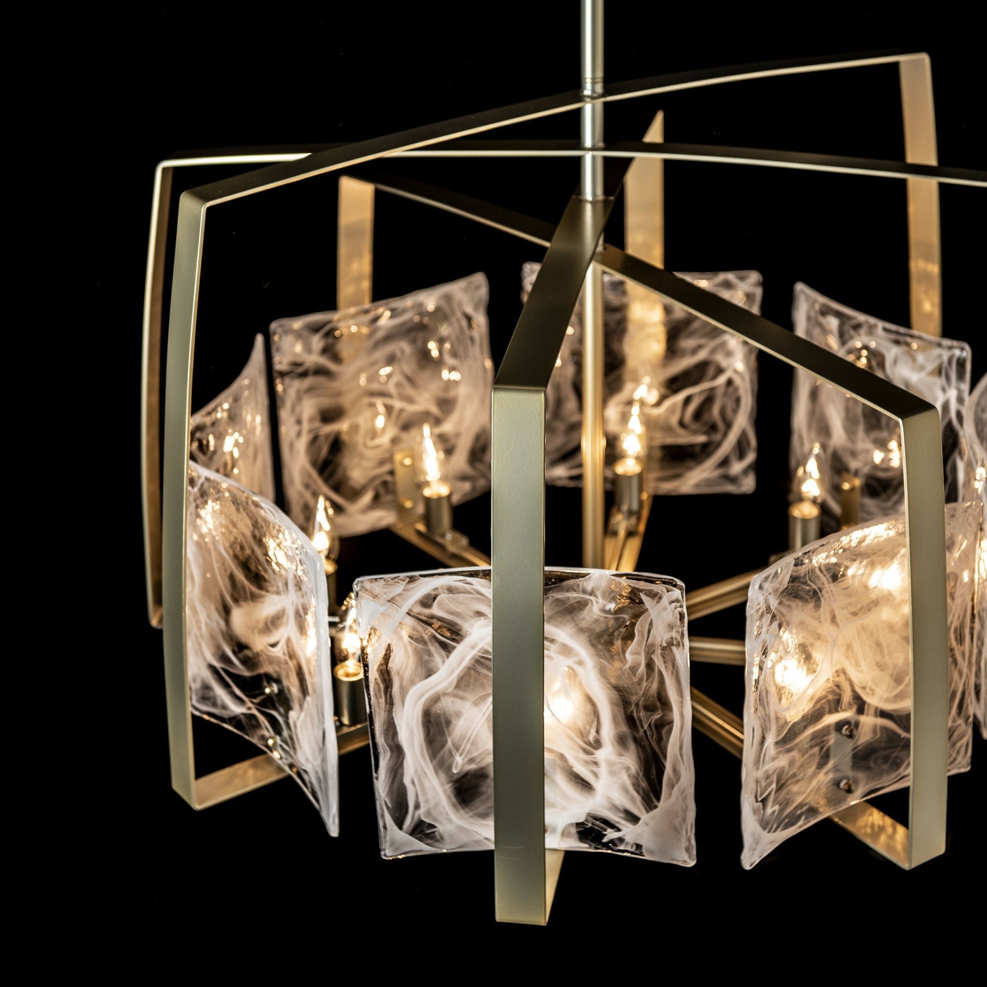 Arc 8-Light Pendant 8-Light White Swirl Glass (YR) in Modern Brass