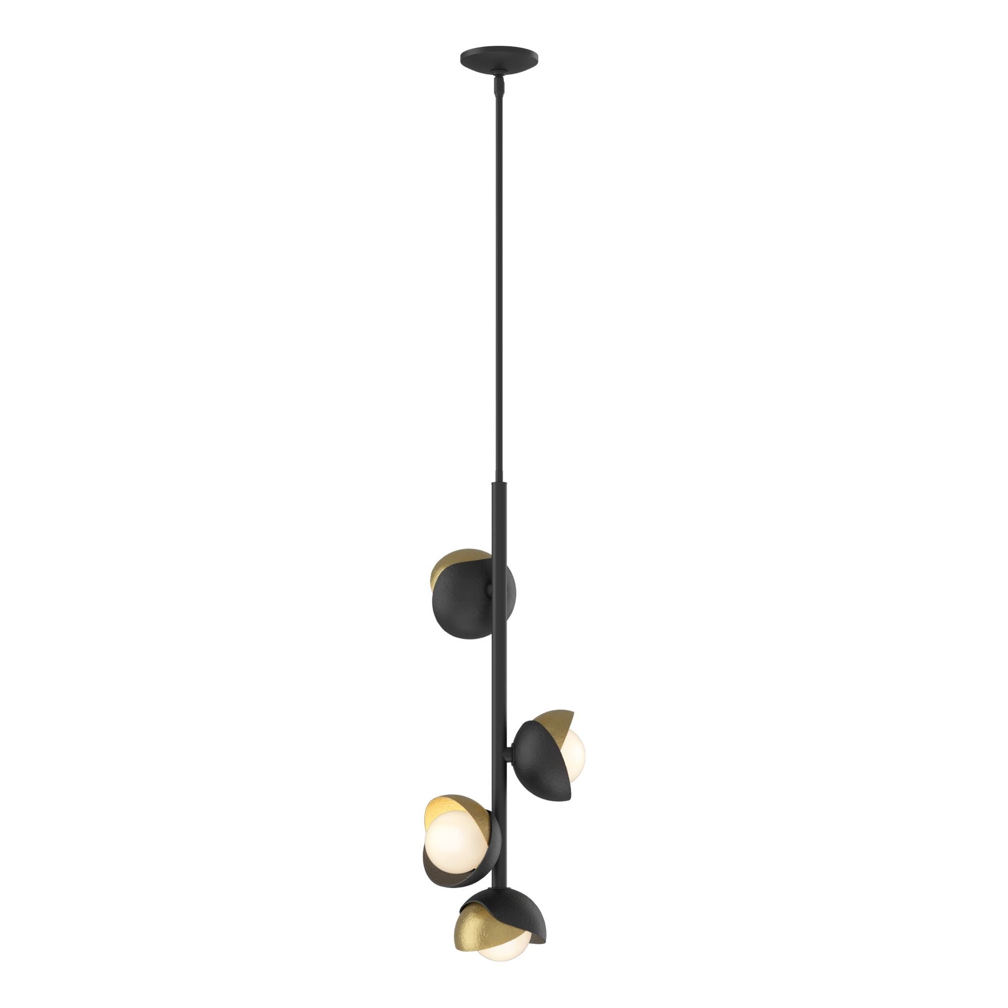 Brooklyn 4-Light Double Shade Vertical Pendant 4-Light Modern Brass Accent Opal Glass (GG) in Black
