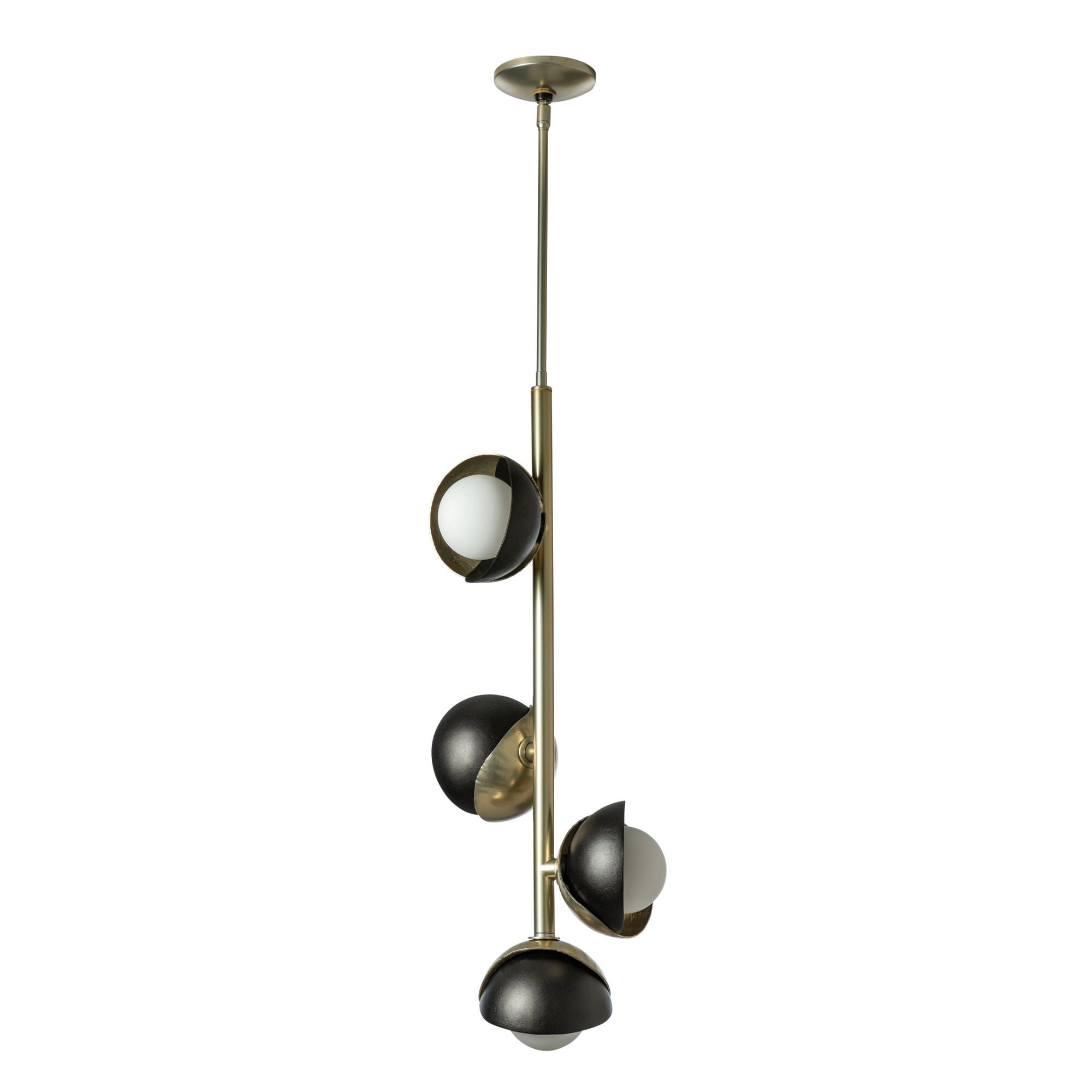 Brooklyn 4-Light Double Shade Vertical Pendant 4-Light Oil Rubbed Bronze Accent Opal Glass (GG) in Modern Brass