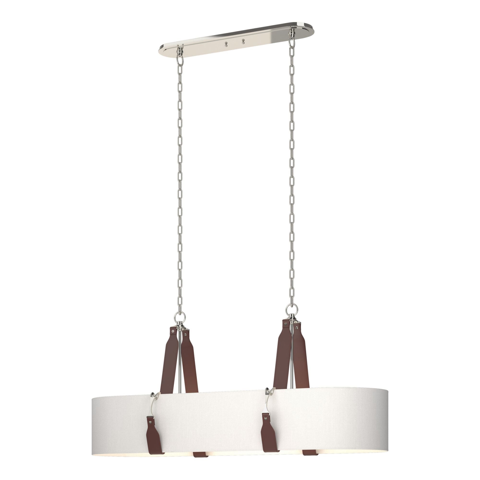 Saratoga Oval Pendant 4-Light British Brown Leather Natural Anna Shade (SF) in Polished Nickel