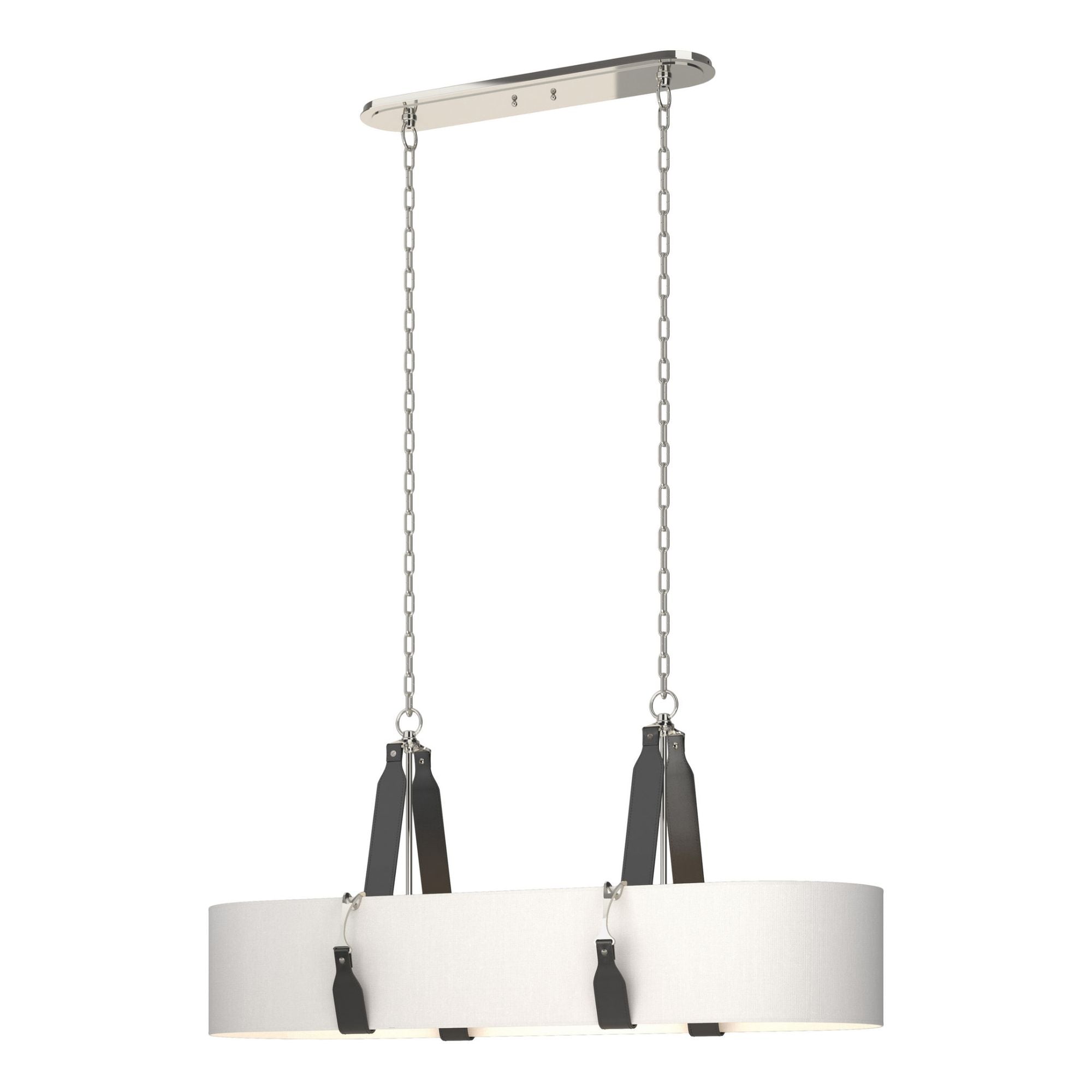 Saratoga Oval Pendant 4-Light Black Leather Natural Anna Shade (SF) in Polished Nickel